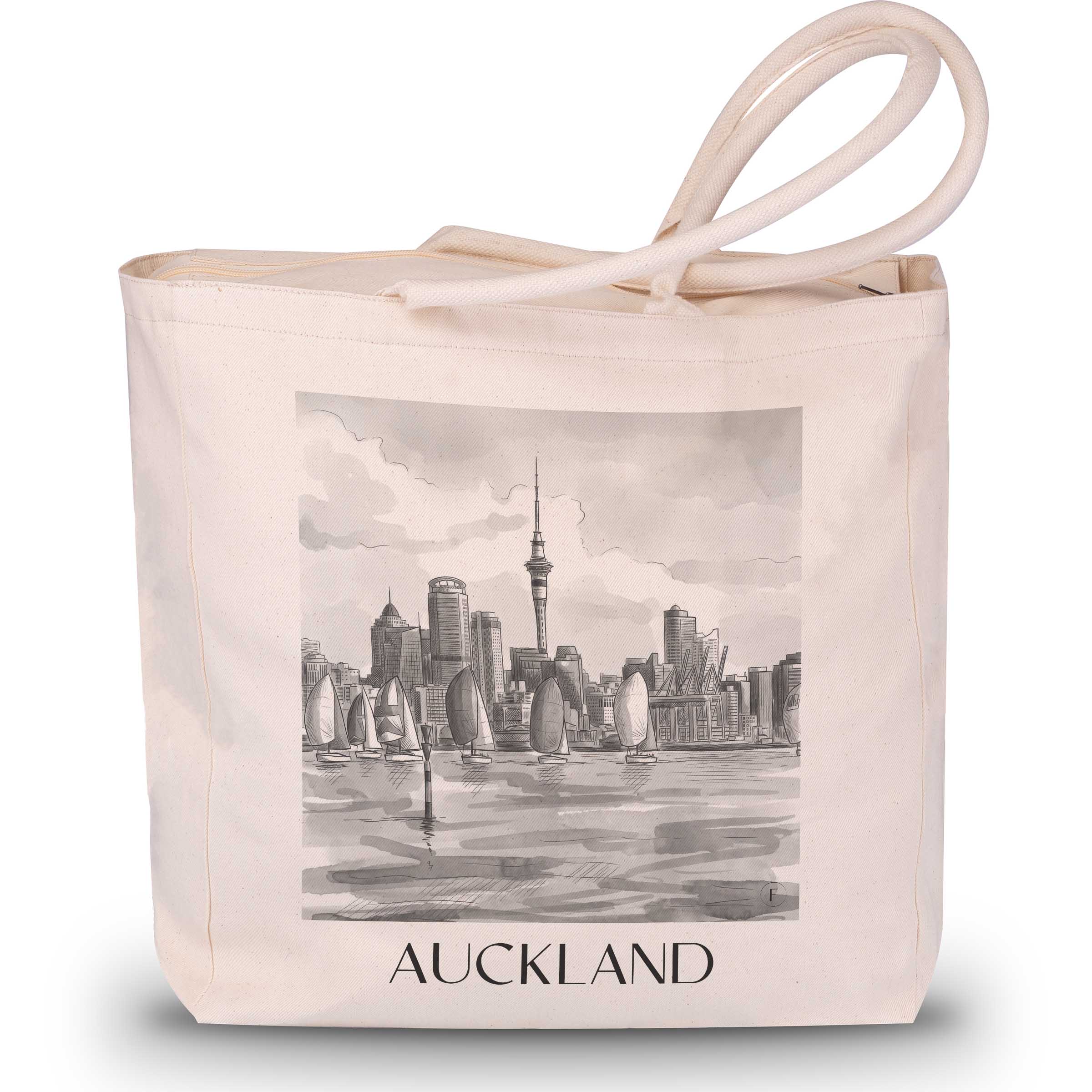 Auckland - Neuseeland Tote Bag - Einkaufstasche im Aquarell Schwarz-Weiß Stil - favplace