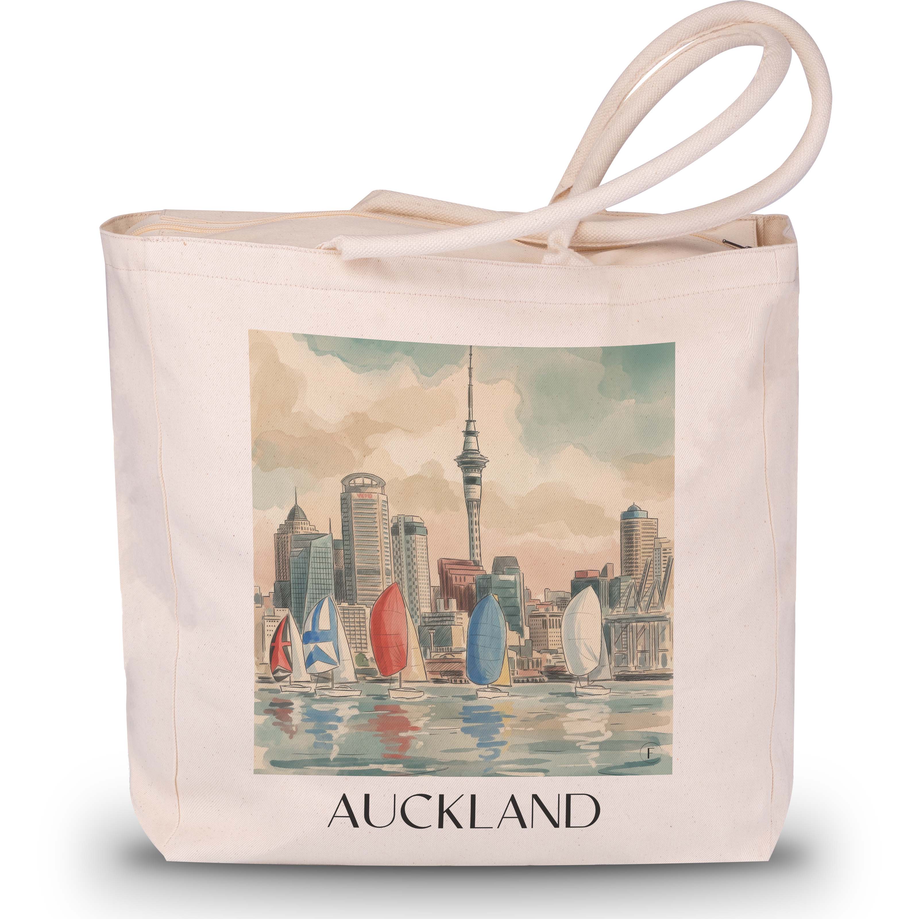 Auckland - Neuseeland Tote Bag - Einkaufstasche im Aquarell Stil - favplace