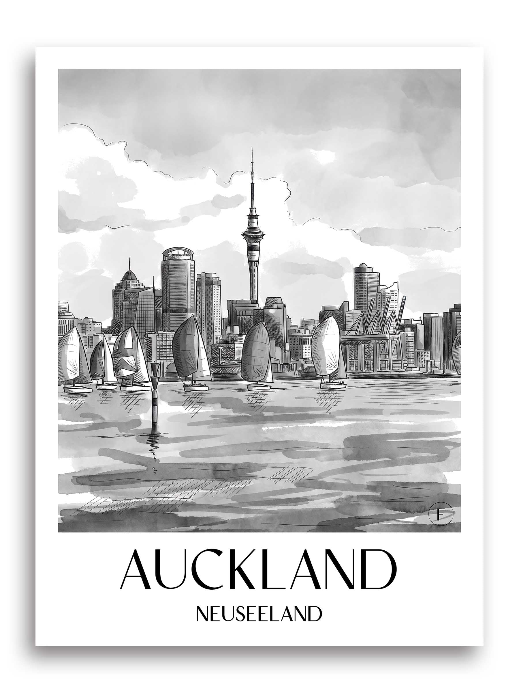 auckland-neuseeland-poster-aquarell-schwarz-weiss