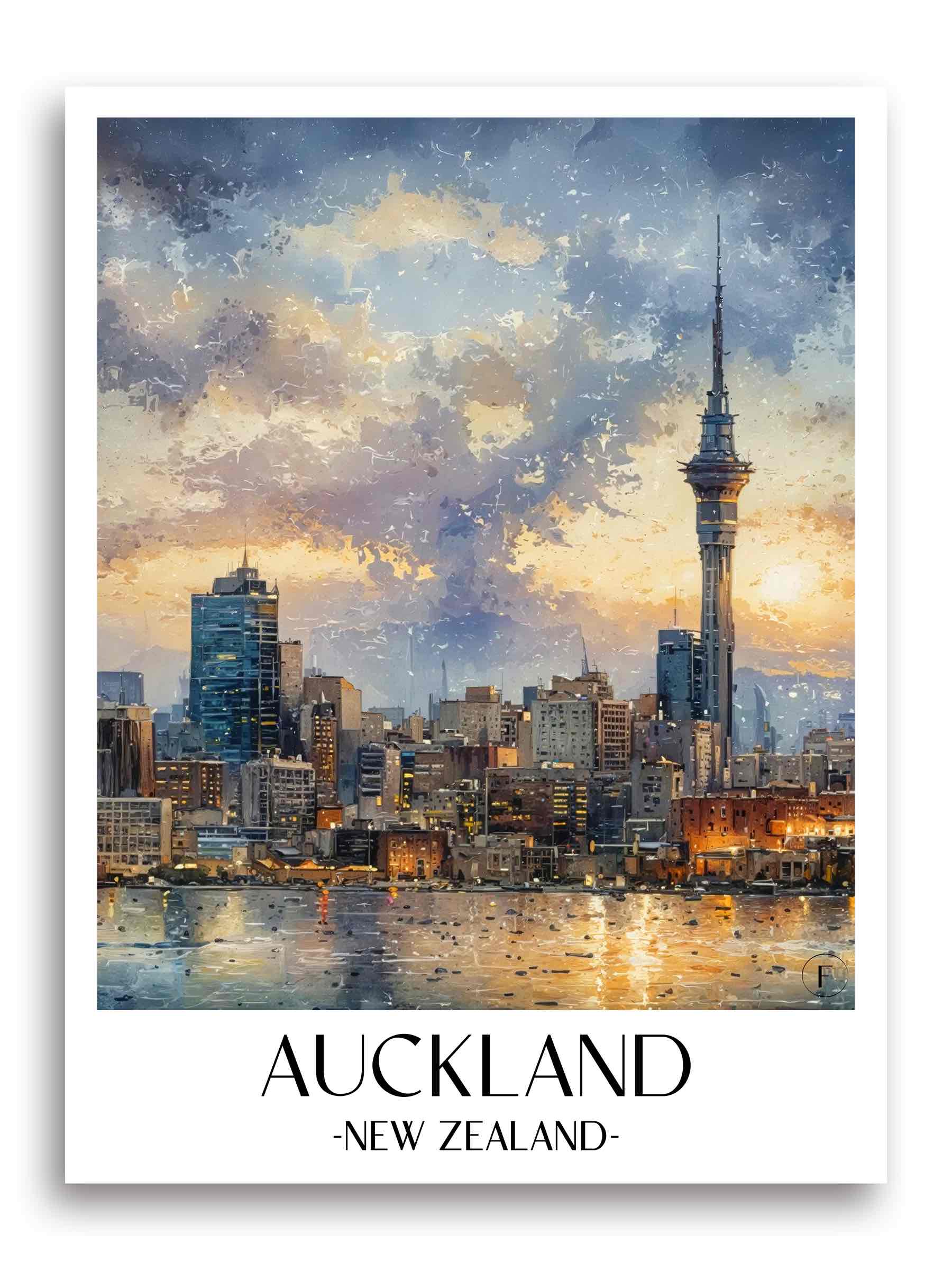 Auckland Poster -  Neuseeland Kunstdruck - Aquarell von A4 bis A1 - favplace