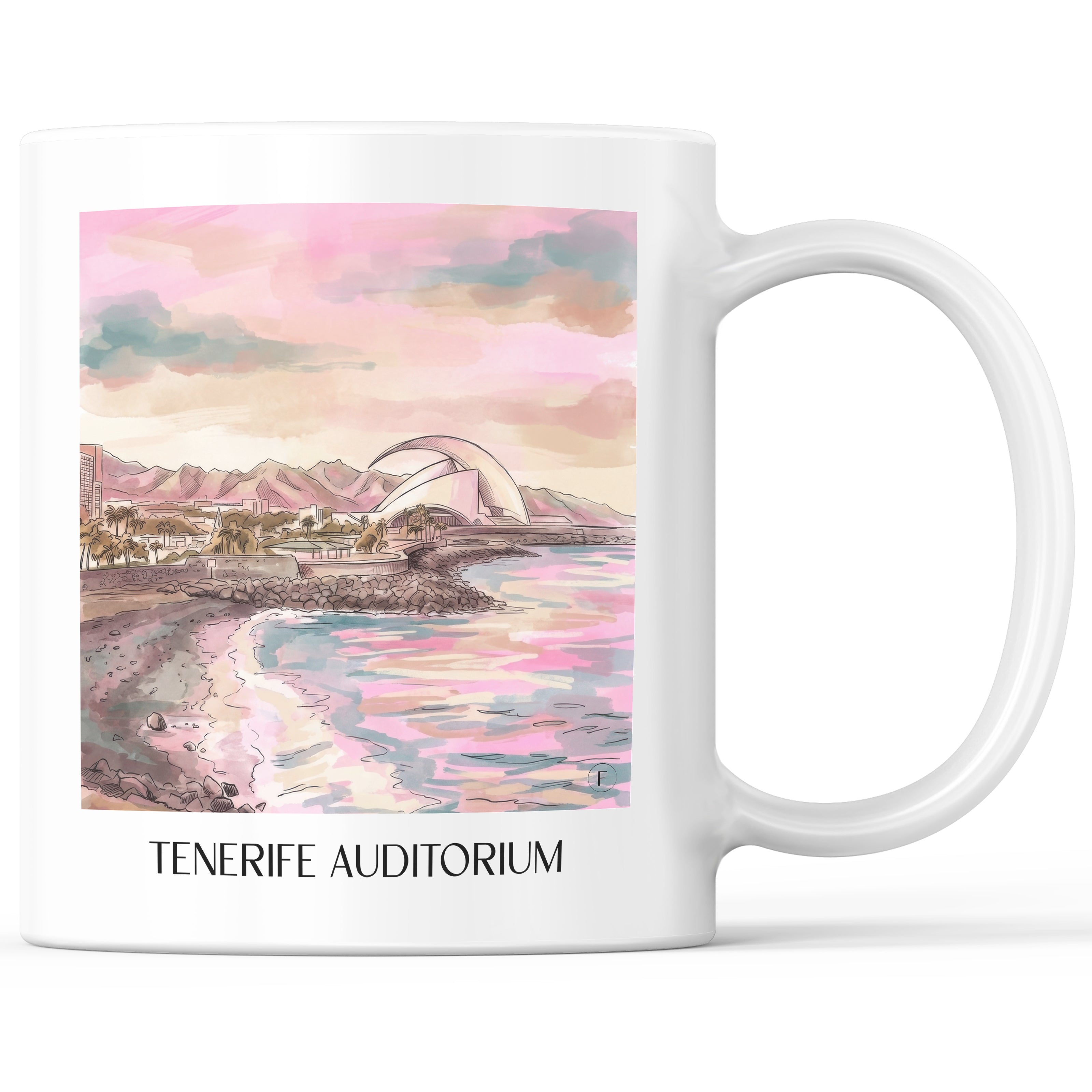 Auditorio de Tenerife Kaffeebecher - Spanien - Spanien Becher - Kaffeetasse im Aquarell Pink Stil - favplace