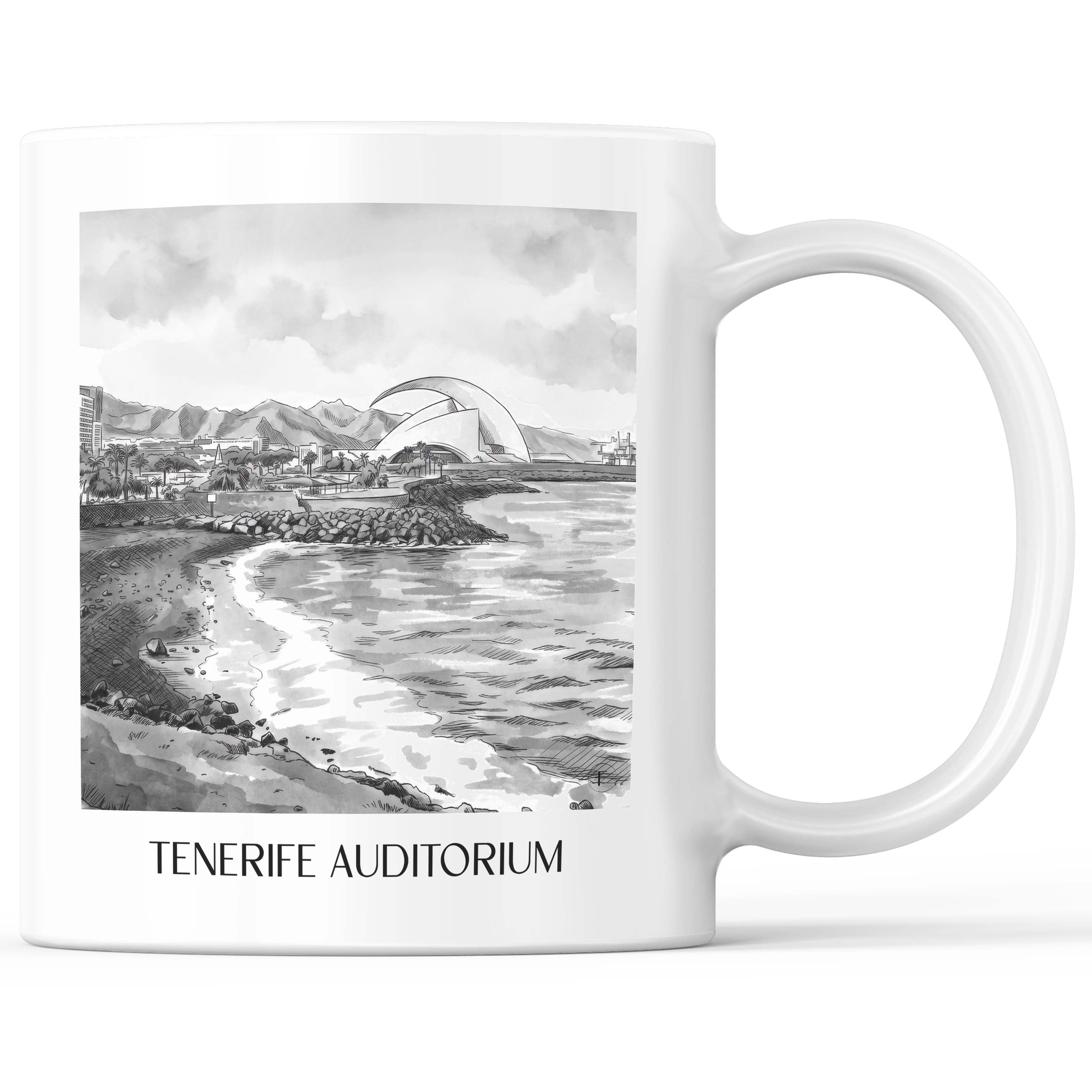 Auditorio de Tenerife Kaffeebecher - Spanien - Spanien Becher - Kaffeetasse im Aquarell Schwarz-Weiß Stil - favplace