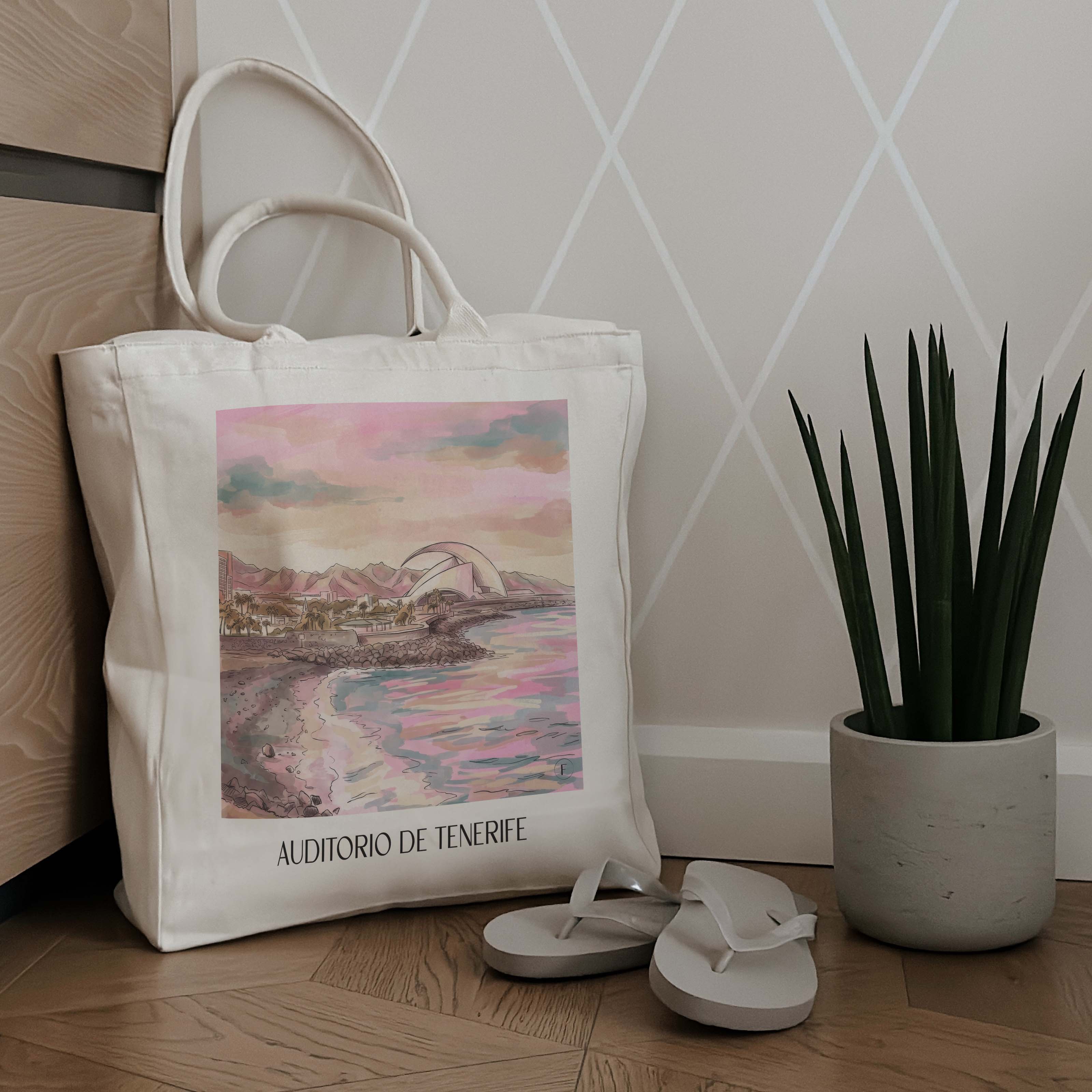 auditorio-de-tenerife-spanien-spanien-einkaufstasche-aquarell-pink-rosa