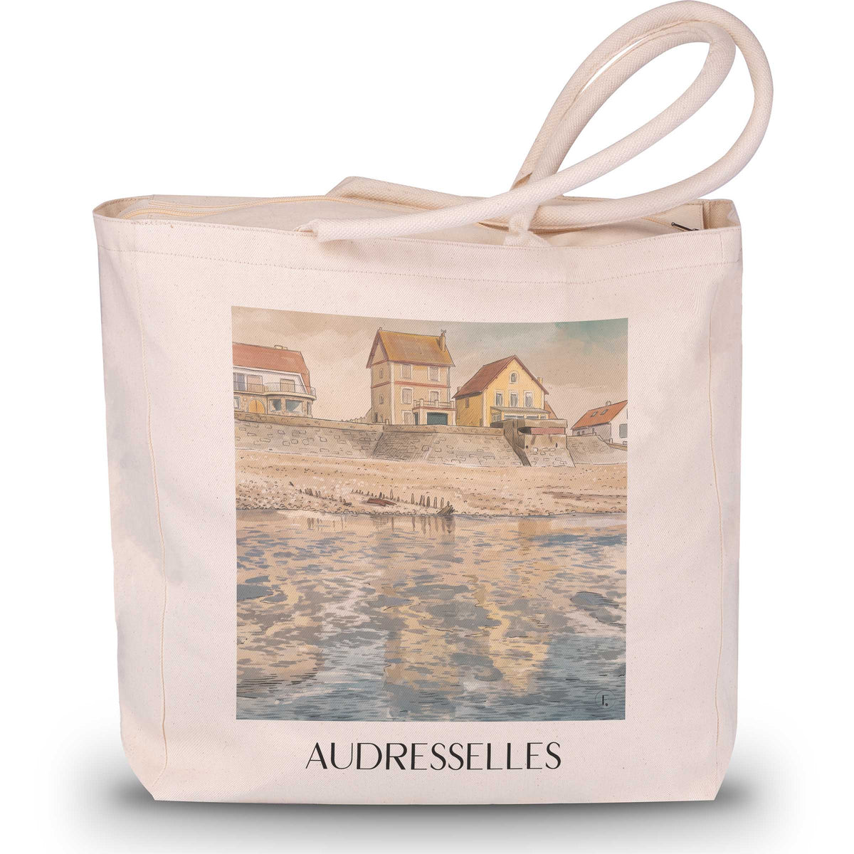 Audresselles Shopping Tasche - Côte d'Opale - Frankreich Tote Bag - Einkaufstasche im Aquarell Stil - favplace