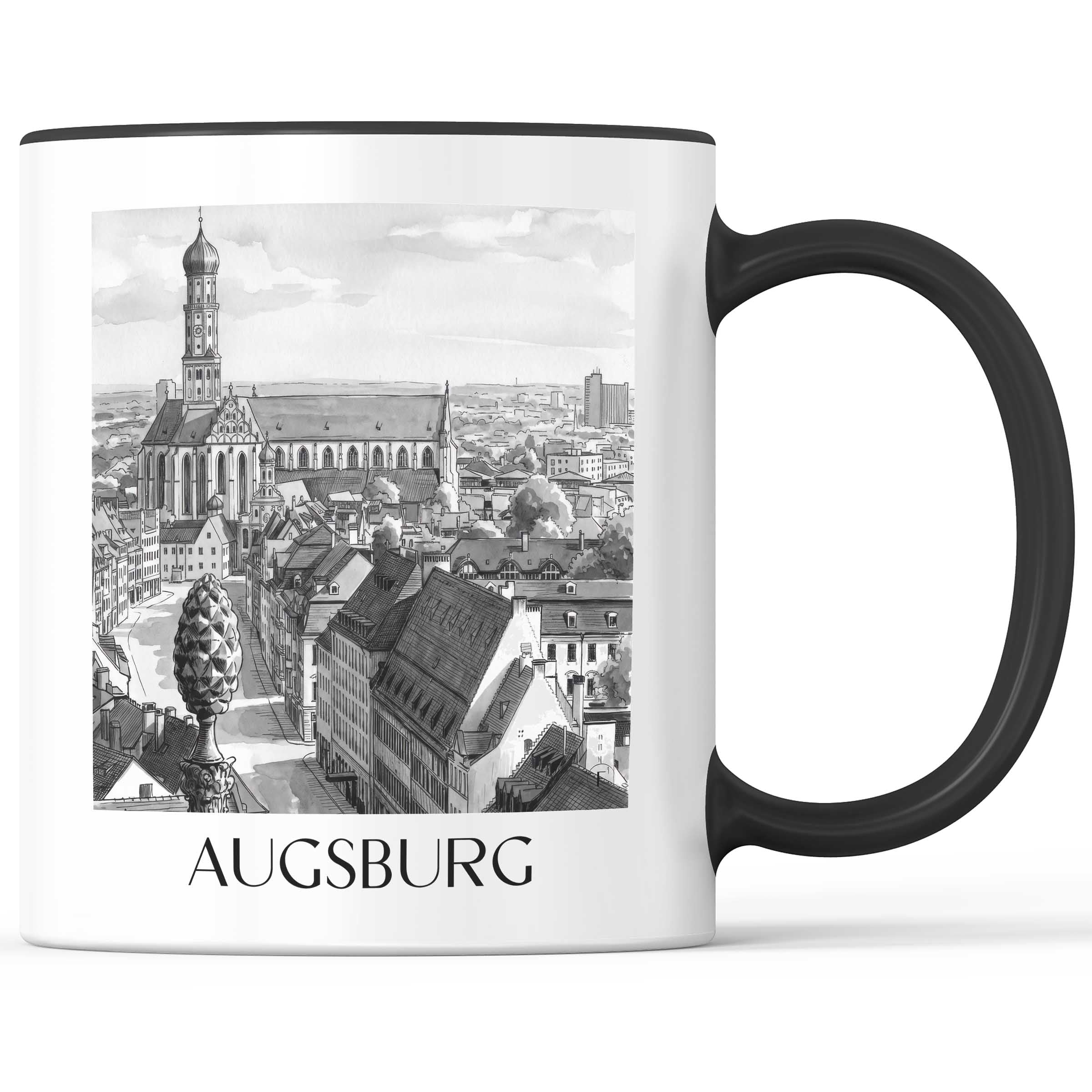 augsburg-deutschland-kaffeebecher-aquarell-schwarz-weiss