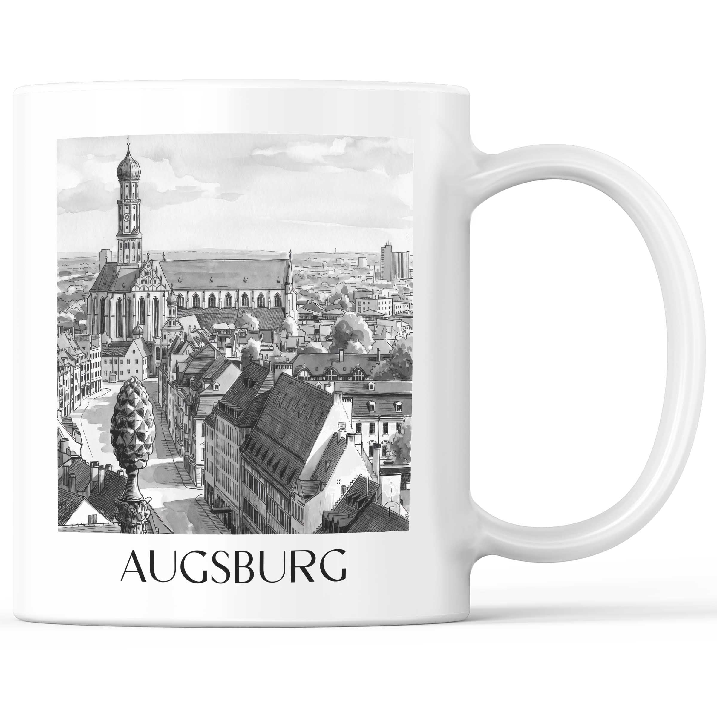 Augsburg - Deutschland Becher - Kaffeetasse im Aquarell Schwarz-Weiß Stil - favplace