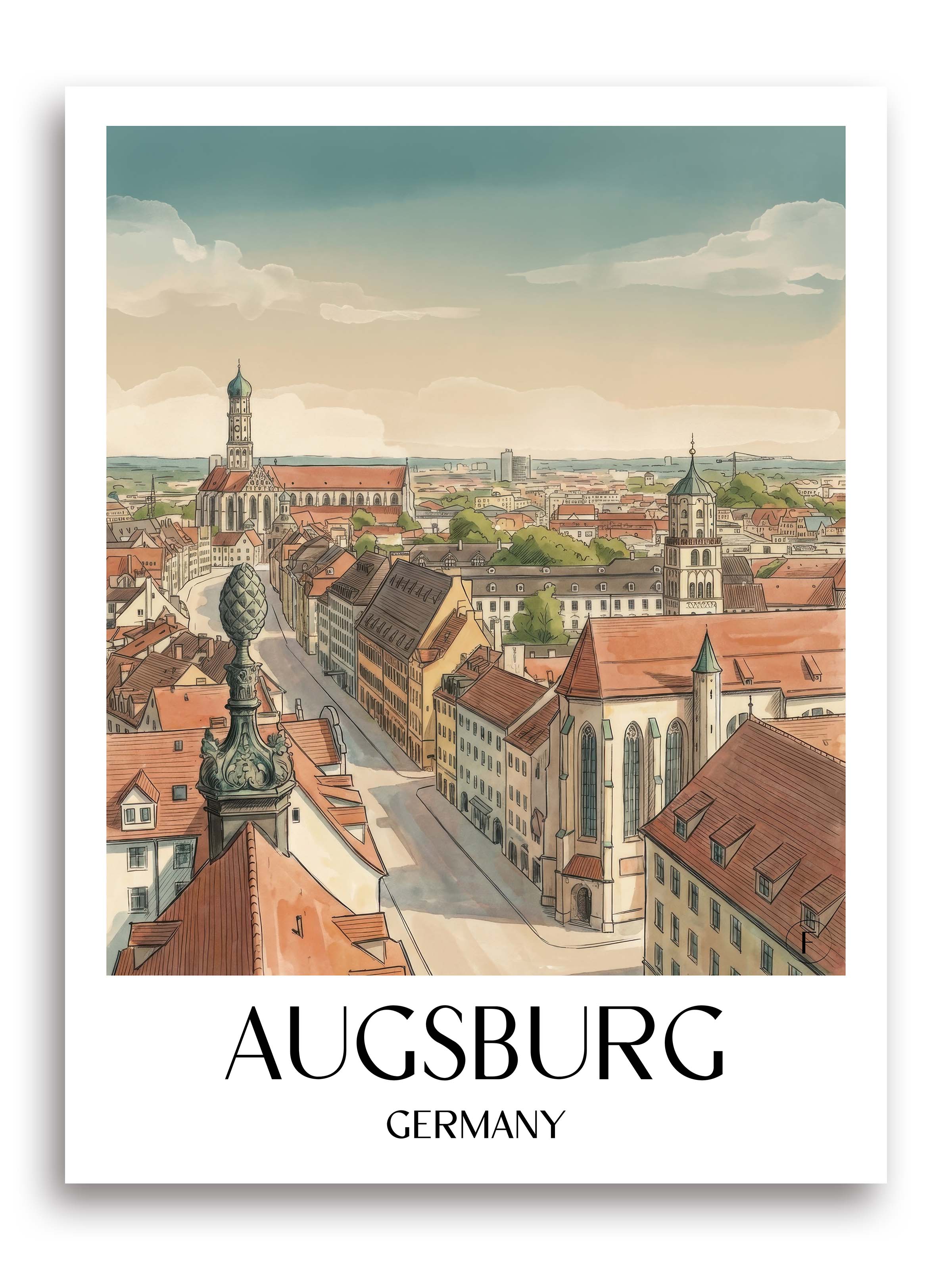 Augsburg Poster - Deutschland Kunstdruck - Aquarell von A4 bis A1 - favplace