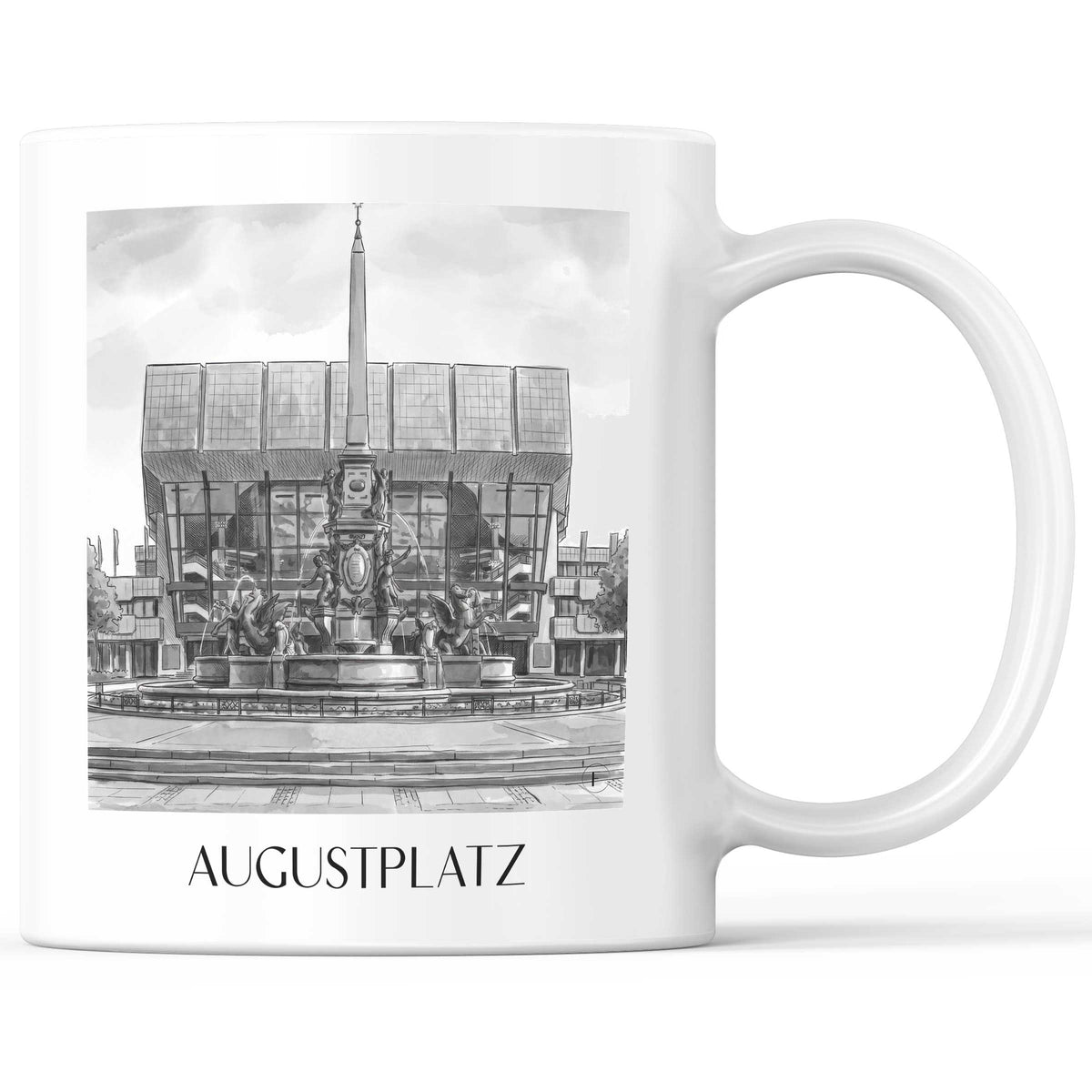 Augustplatz Kaffeebecher - Leipzig - Deutschland Becher - Kaffeetasse im Aquarell Schwarz-Weiß Stil - favplace