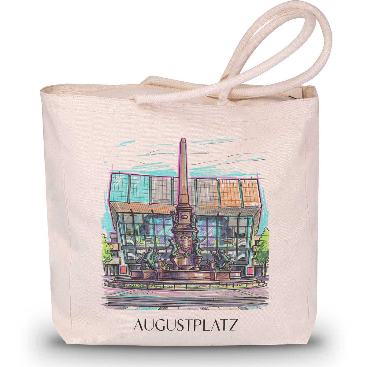 Augustplatz Shopping Tasche - Leipzig - Deutschland Tote Bag - Einkaufstasche im Tag Graffiti Stil - favplace