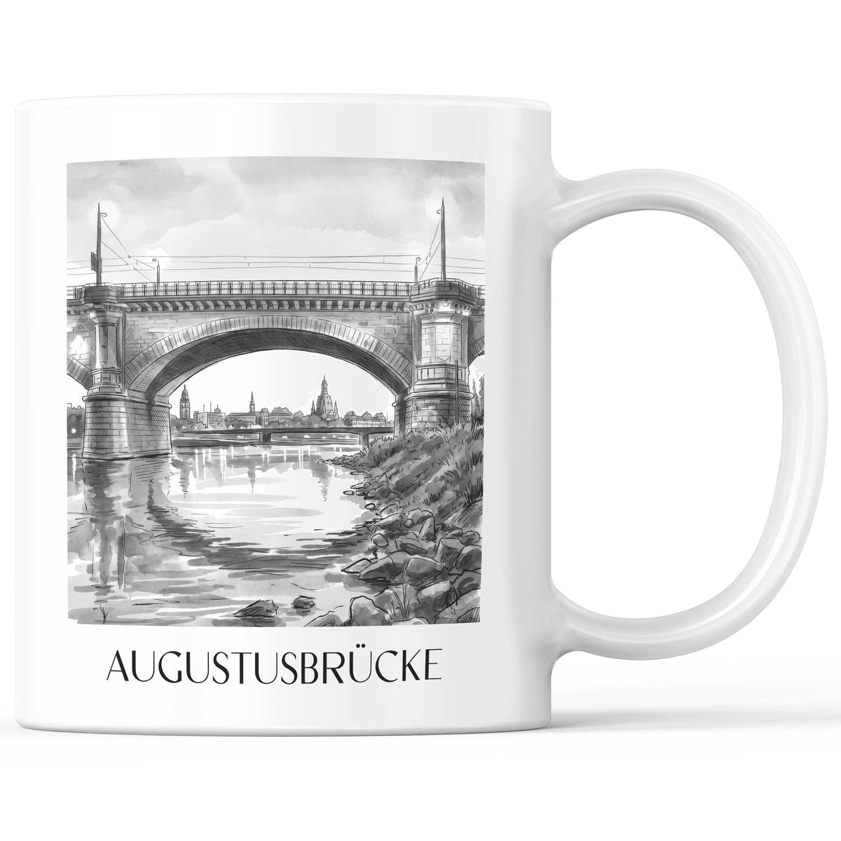 Augustusbrücke Kaffeebecher - Dresden - Deutschland Becher - Kaffeetasse im Aquarell Schwarz-Weiß Stil - favplace