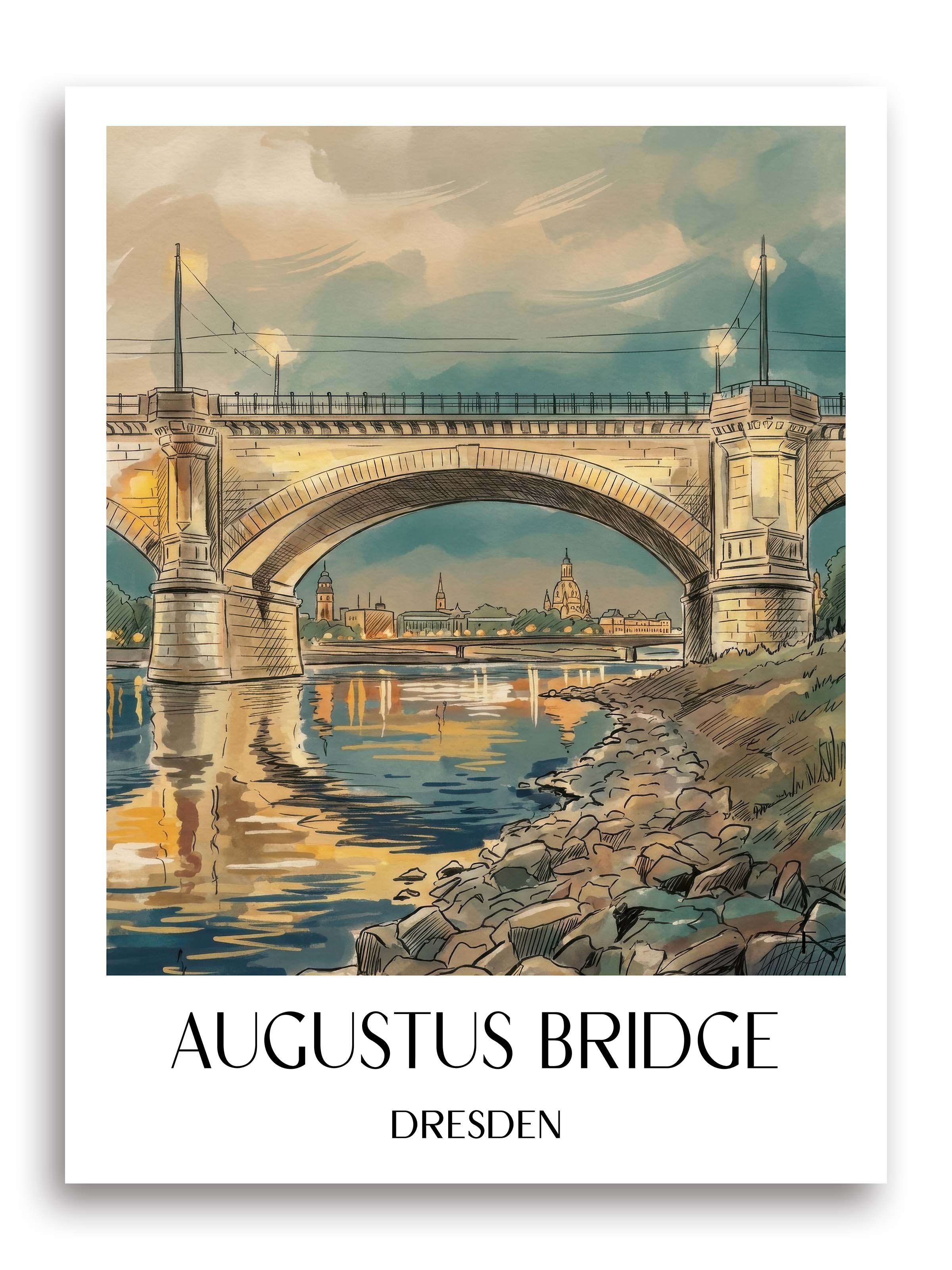 Augustusbrücke Poster - Dresden - Deutschland Kunstdruck - Aquarell von A4 bis A1 - favplace