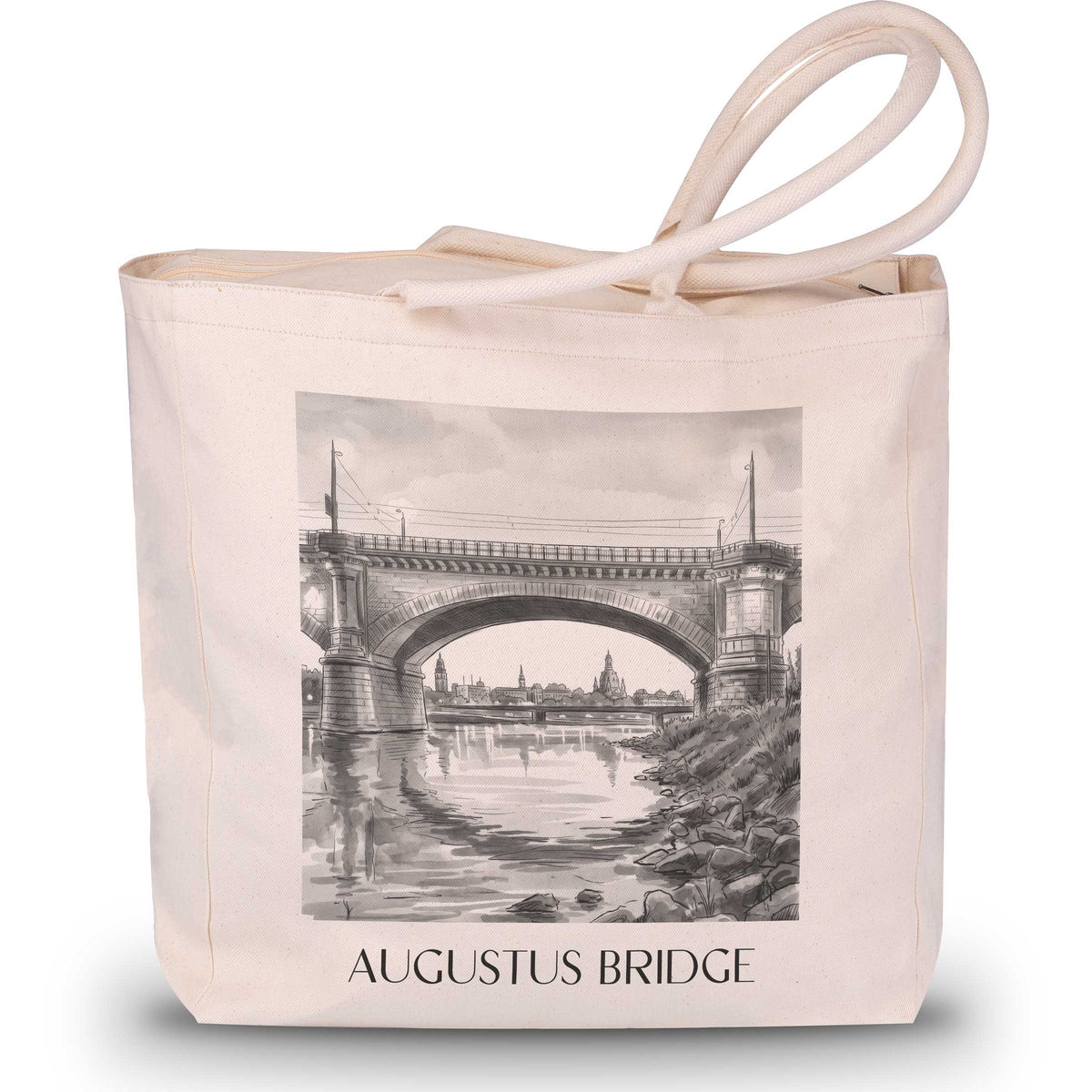 Augustusbrücke Shopping Tasche - Dresden - Deutschland Tote Bag - Einkaufstasche im Aquarell Schwarz-Weiß Stil - favplace