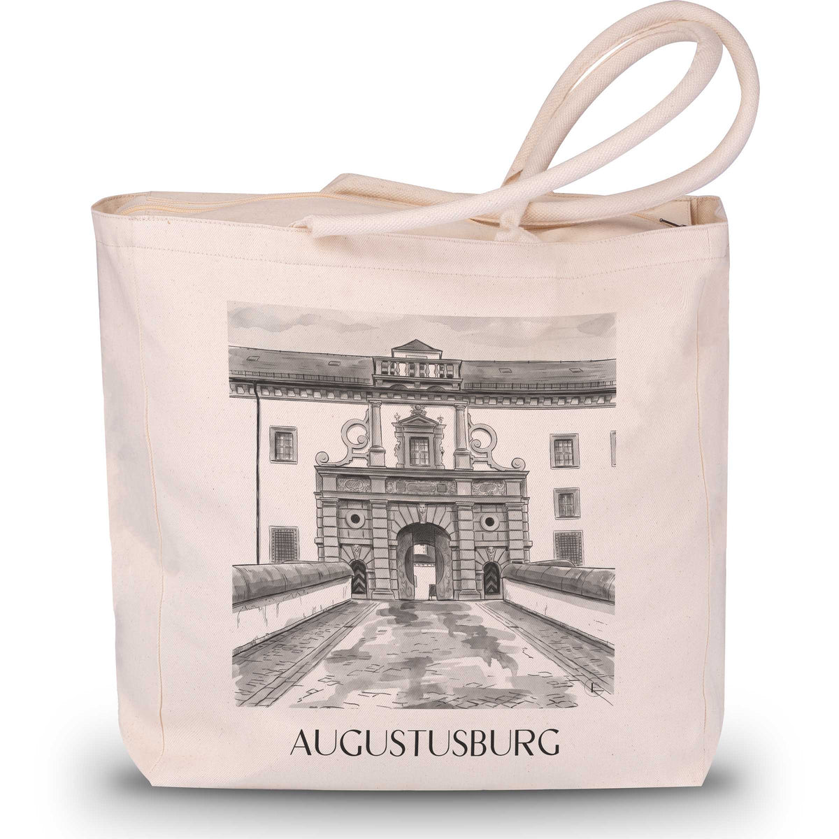 Augustusburg Shopping Tasche - Erzgebirge - Deutschland Tote Bag - Einkaufstasche im Aquarell Schwarz-Weiß Stil - favplace