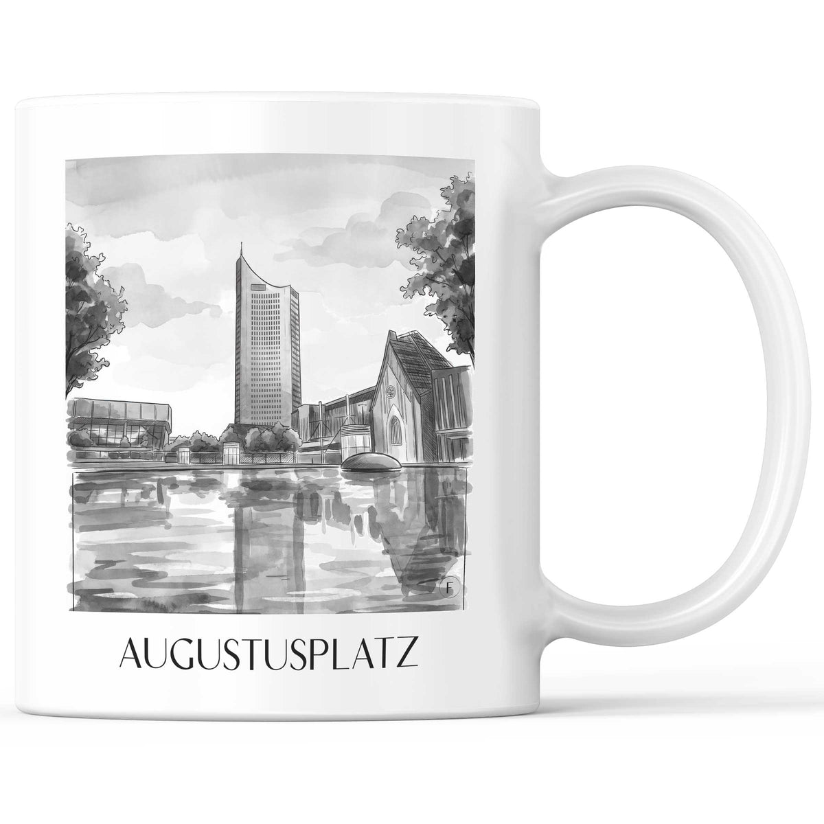 Augustusplatz Kaffeebecher - Leipzig - Deutschland Becher - Kaffeetasse im Aquarell Schwarz-Weiß Stil - favplace