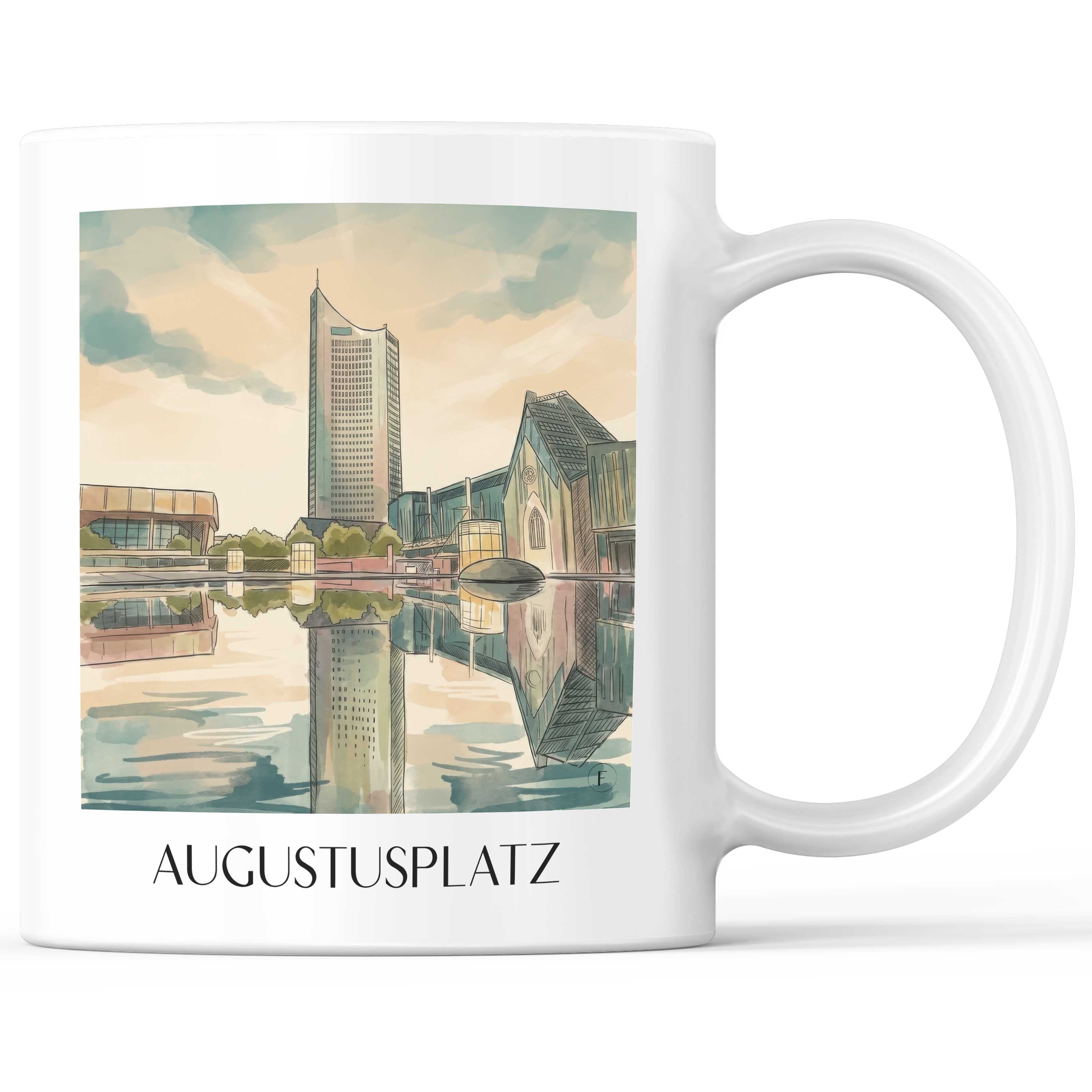Augustusplatz Kaffeebecher - Leipzig - Deutschland Becher - Kaffeetasse im Aquarell Stil - favplace