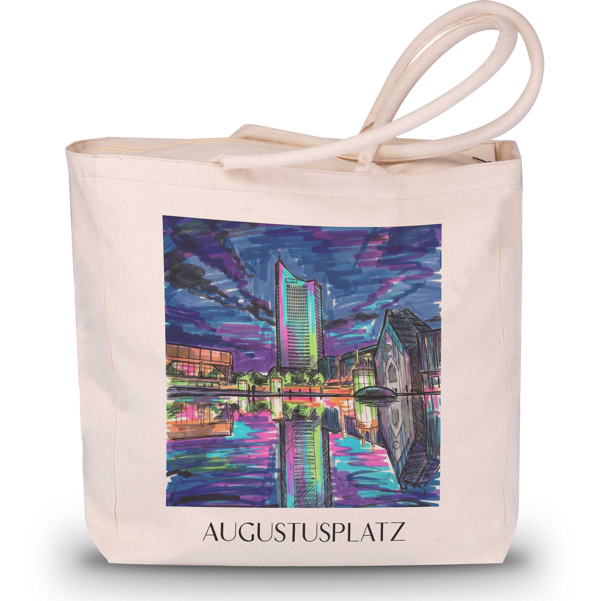 Augustusplatz Shopping Tasche - Leipzig - Deutschland Tote Bag - Einkaufstasche im Tag Graffiti Stil - favplace
