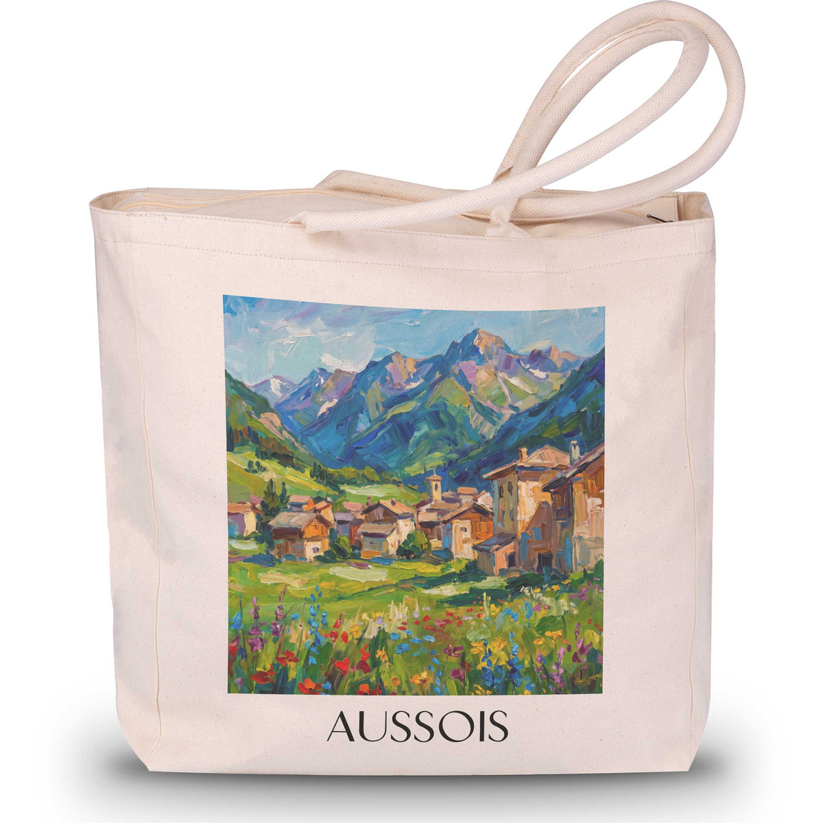 aussois-maurienne-frankreich-einkaufstasche-oil-painting-oelgemaelde