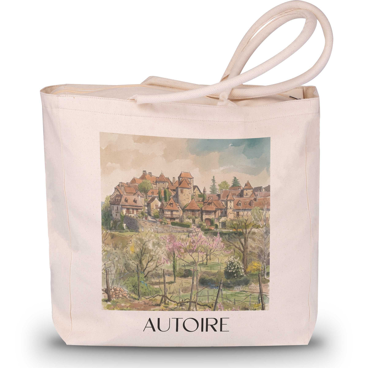autoire-vallée-de-la-dordogne-frankreich-einkaufstasche-aquarell