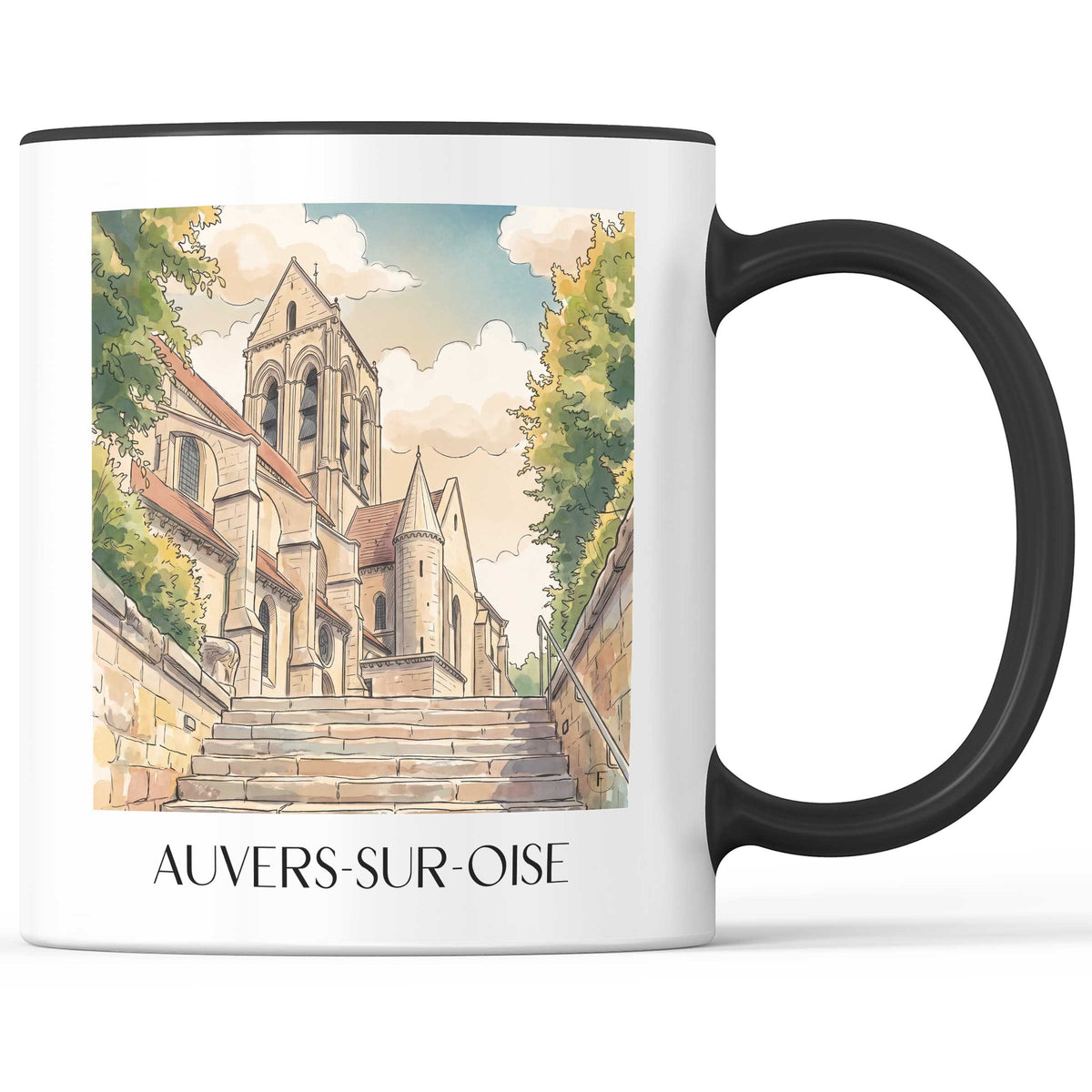 Auvers-sur-Oise Kaffeebecher - Vallée de l’Oise - Frankreich Becher - Kaffeetasse im Aquarell Stil - favplace