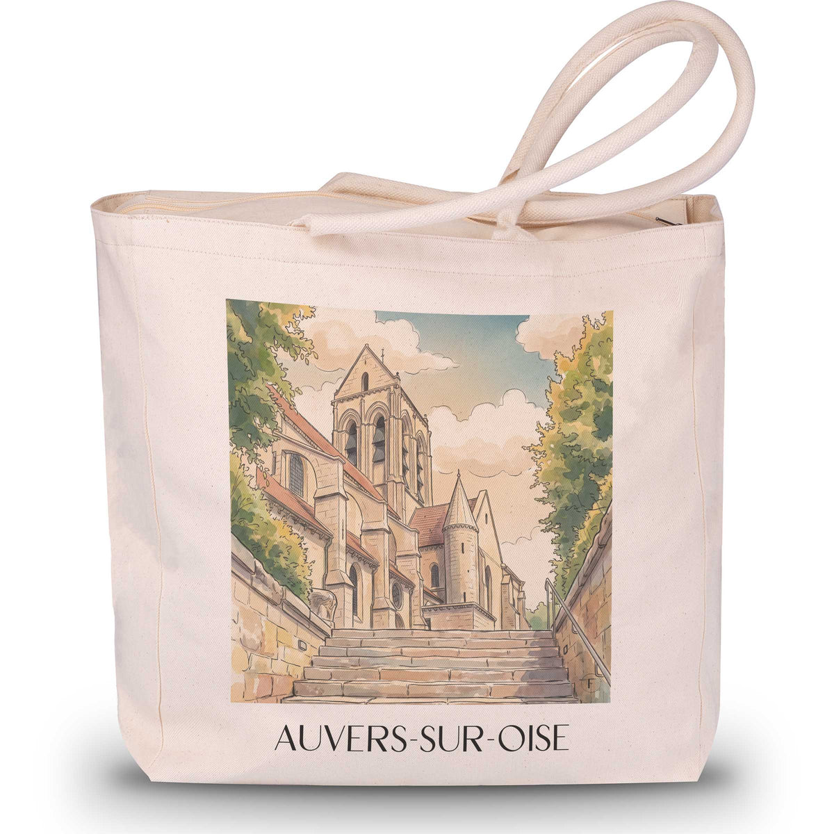 auvers-sur-oise-vallée-de-l’oise-frankreich-einkaufstasche-aquarell