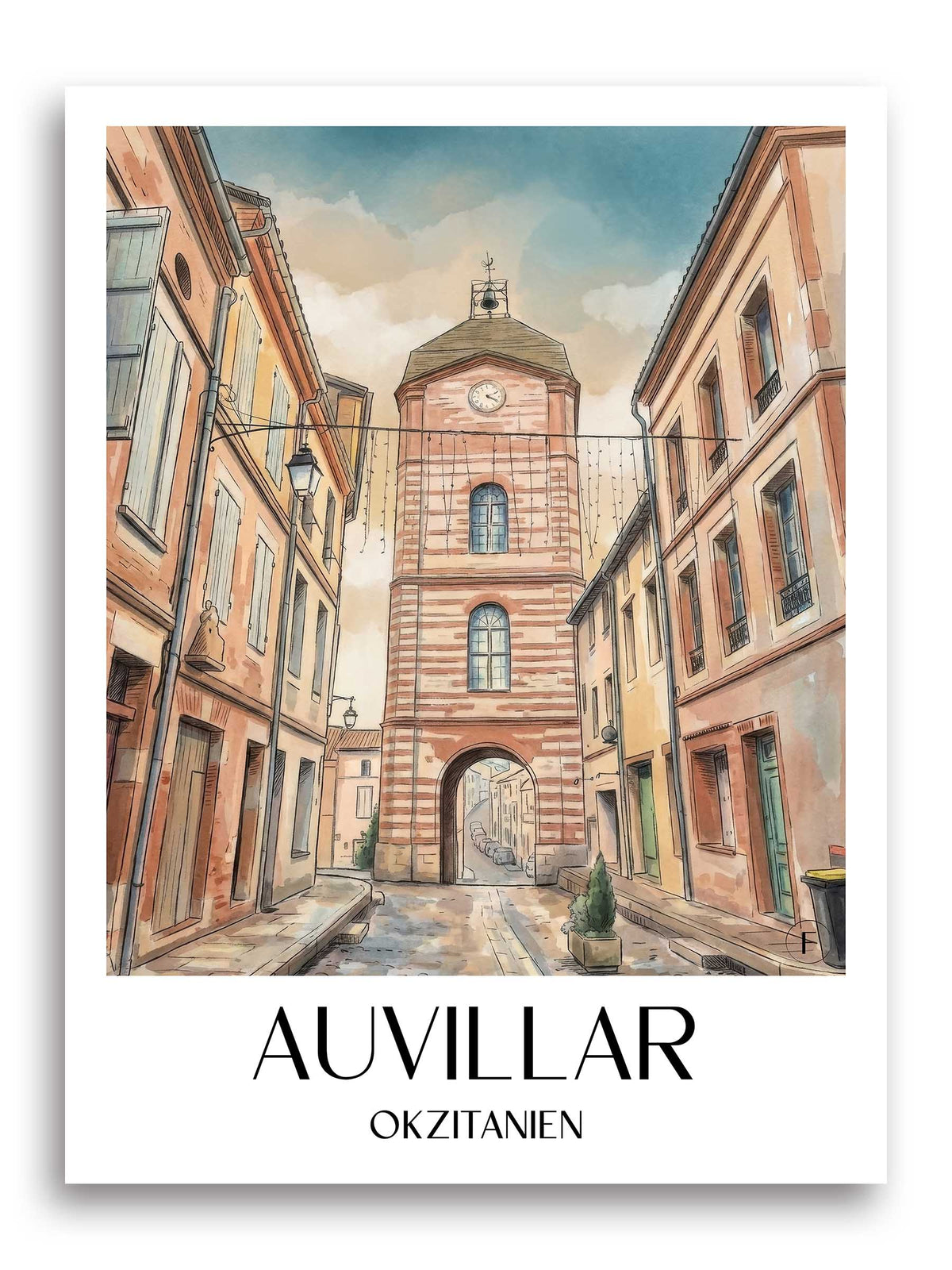 auvillar-okzitanien-frankreich-poster-aquarell
