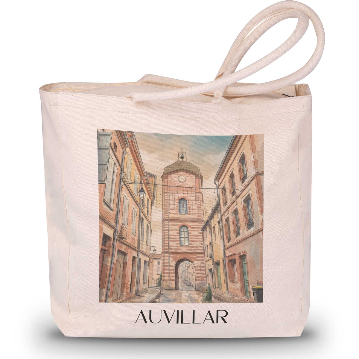 auvillar-okzitanien-frankreich-einkaufstasche-aquarell