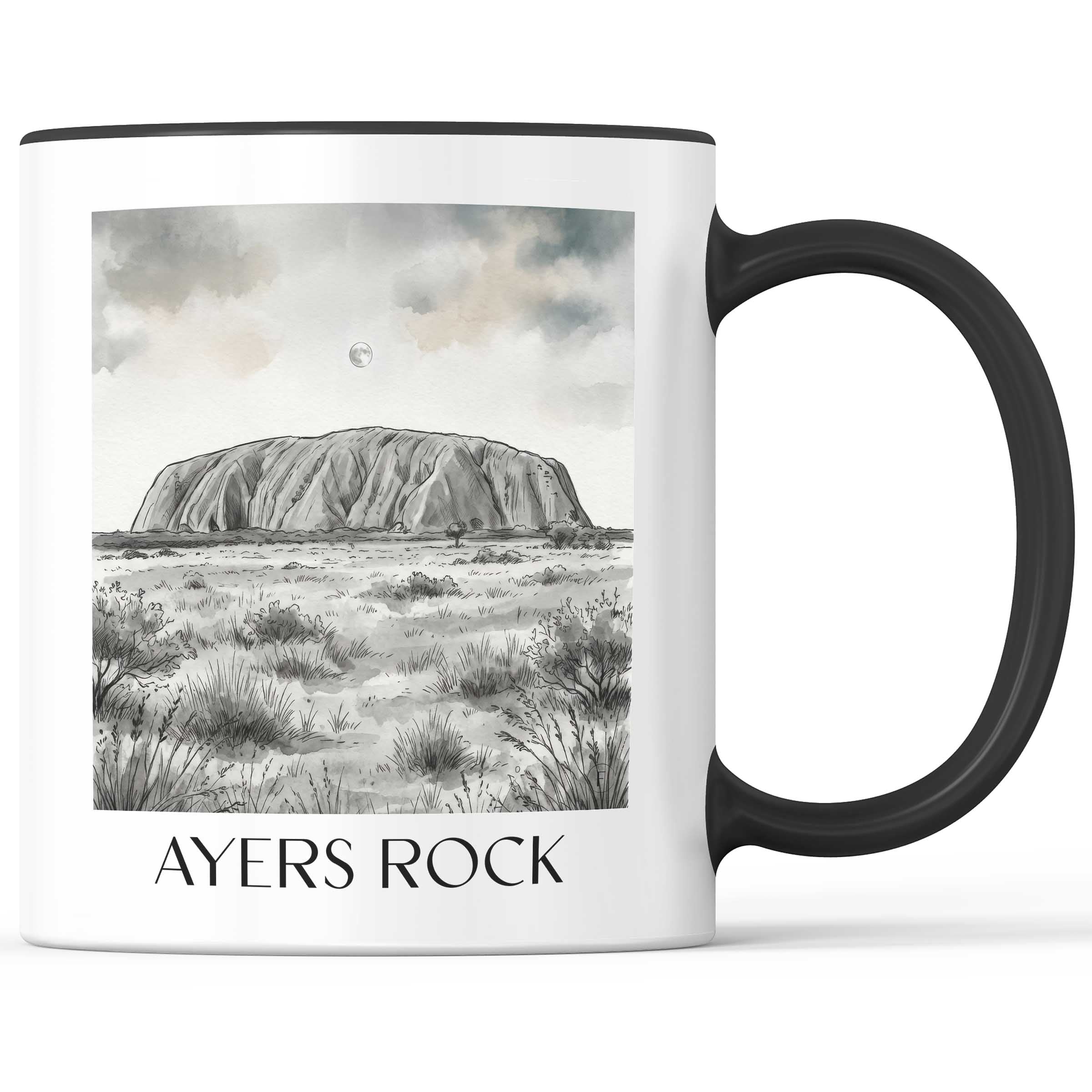 Ayers Rock - Australien Becher - Kaffeetasse im Aquarell Schwarz-Weiß Stil - favplace