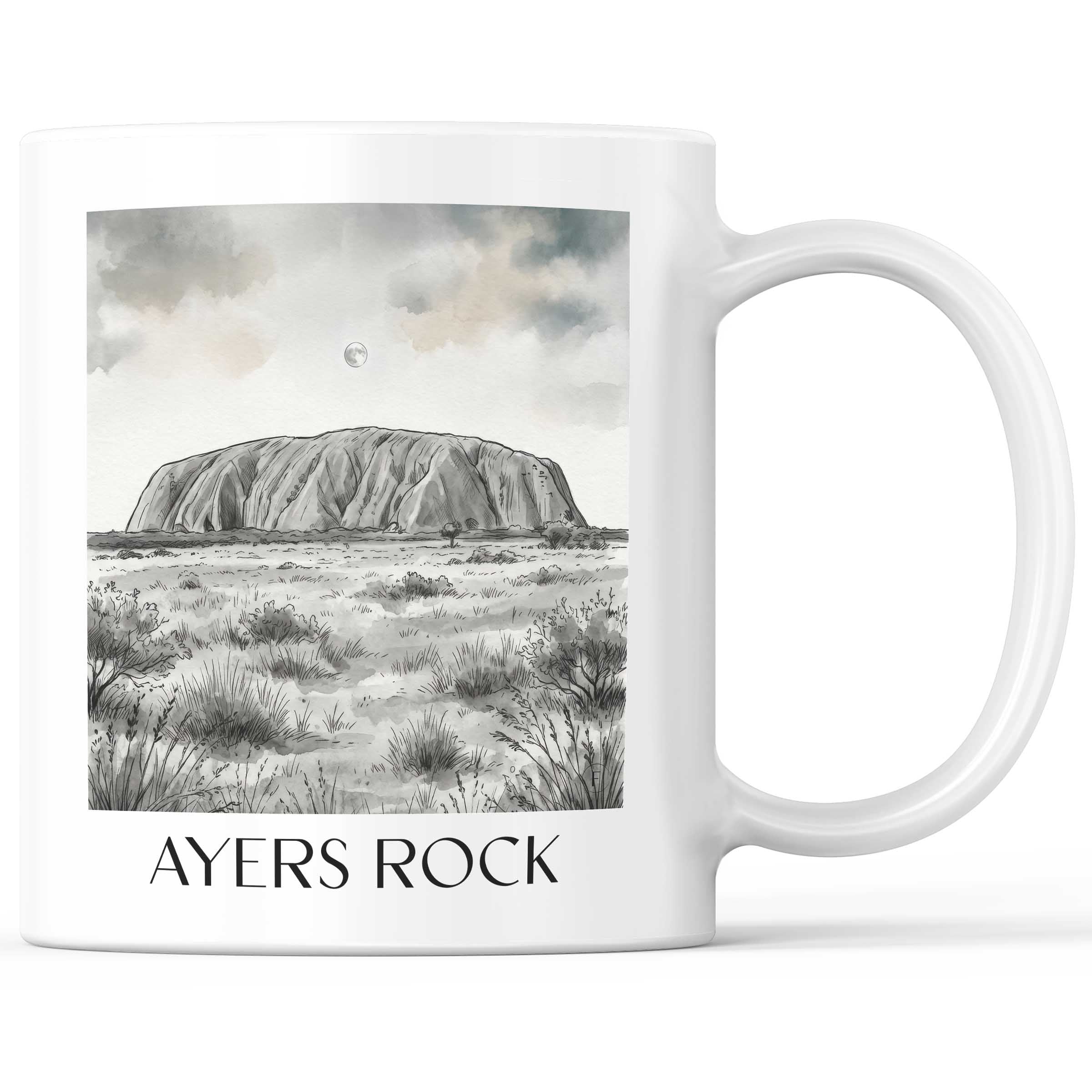 Ayers Rock - Australien Becher - Kaffeetasse im Aquarell Schwarz-Weiß Stil - favplace