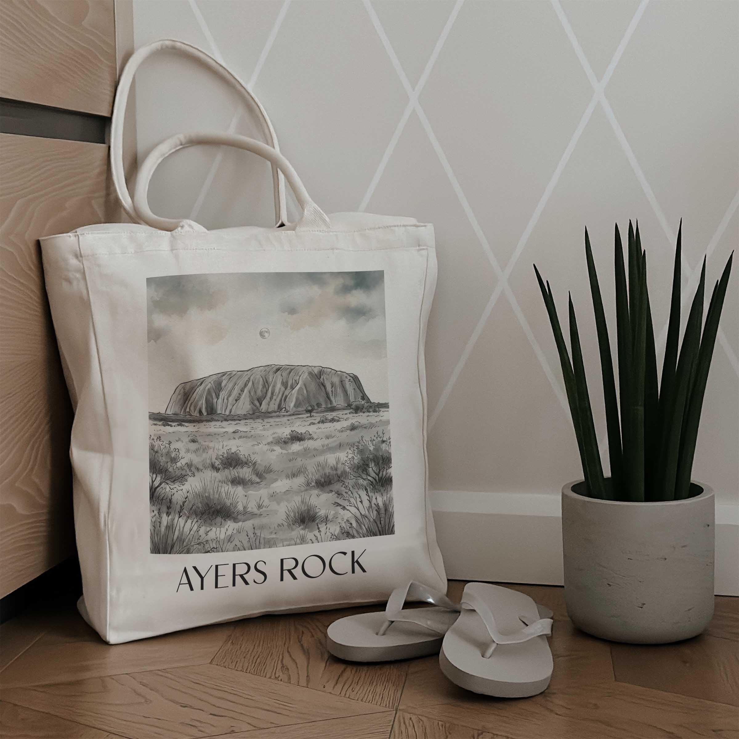 ayers-rock-australien-einkaufstasche-aquarell-schwarz-weiss