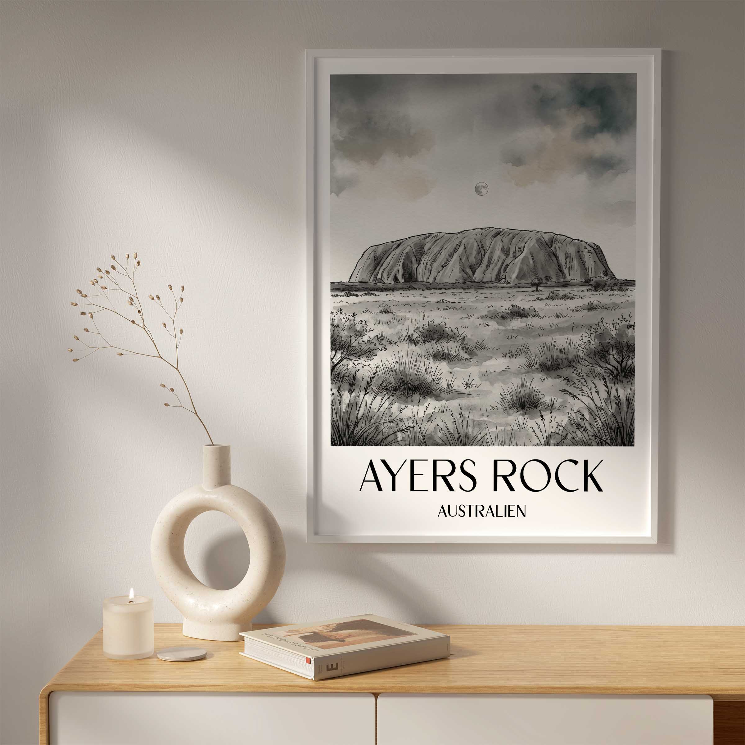ayers-rock-australien-poster-aquarell-schwarz-weiss