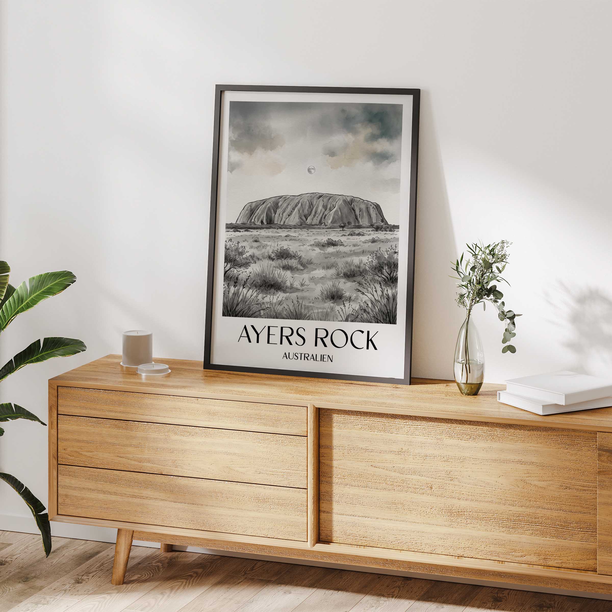 ayers-rock-australien-poster-aquarell-schwarz-weiss
