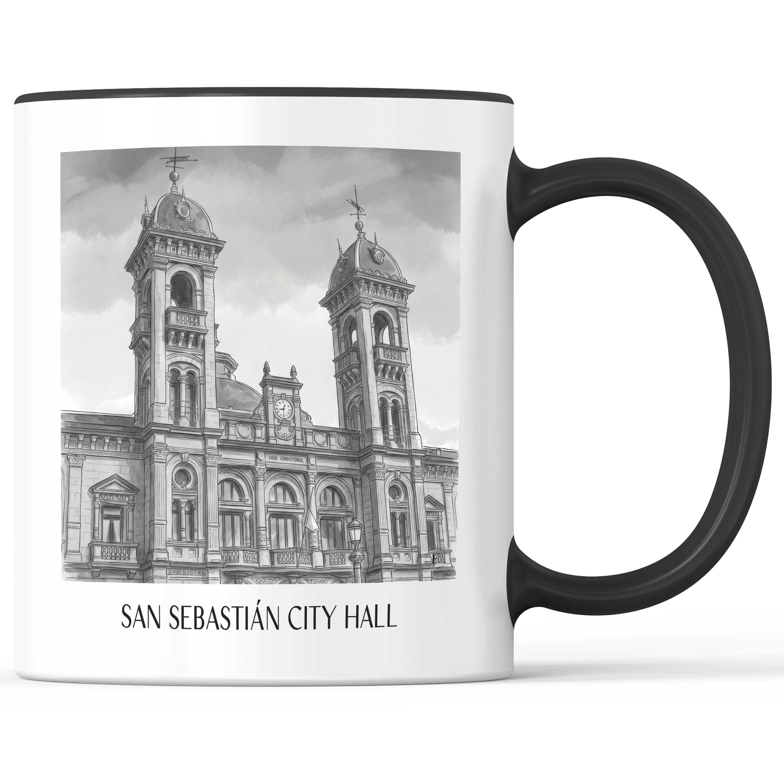 Ayuntamiento de San Sebastián Kaffeebecher - Spanien - Spanien Becher - Kaffeetasse im Aquarell Schwarz-Weiß Stil - favplace