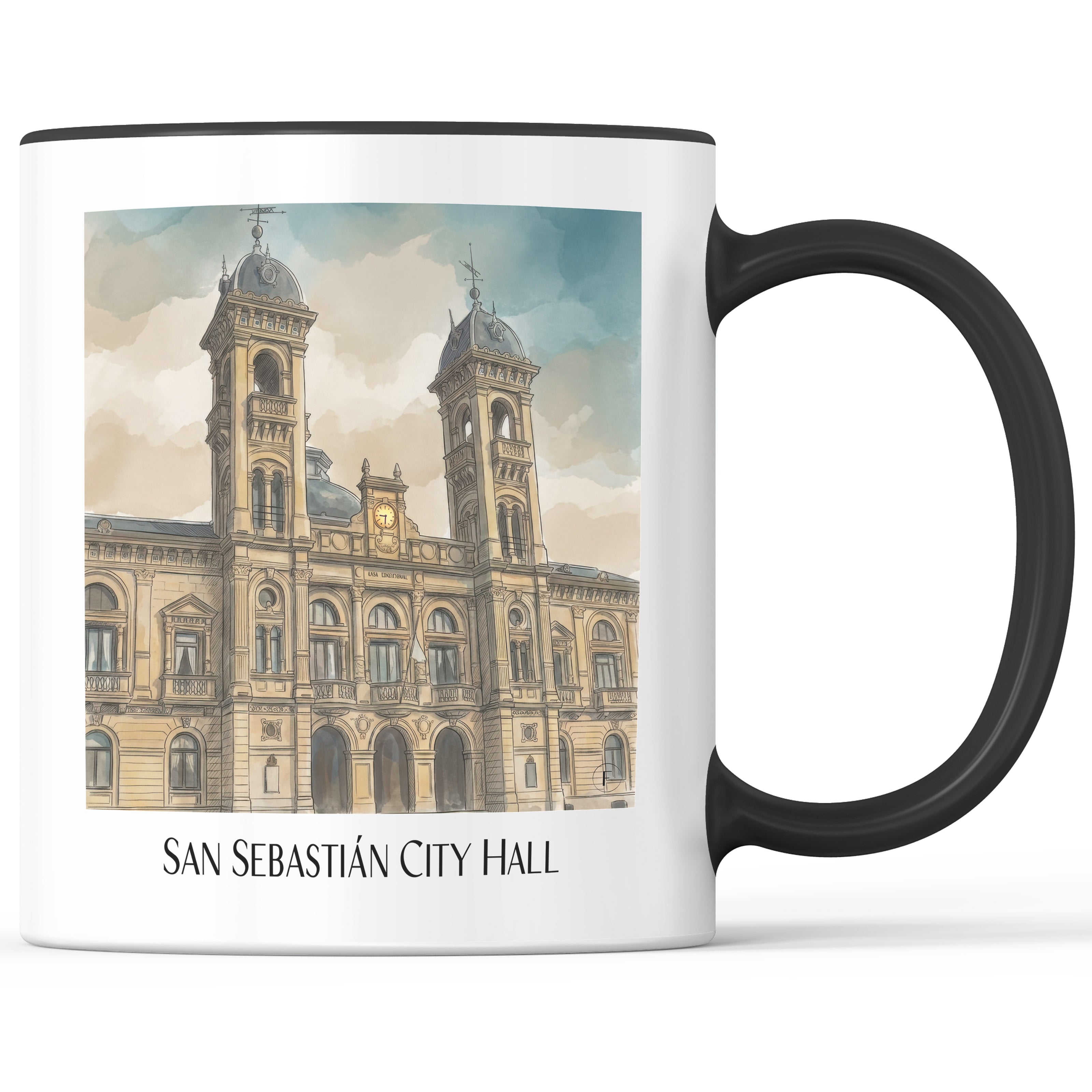 Ayuntamiento de San Sebastián Kaffeebecher - Spanien - Spanien Becher - Kaffeetasse im Aquarell Stil - favplace