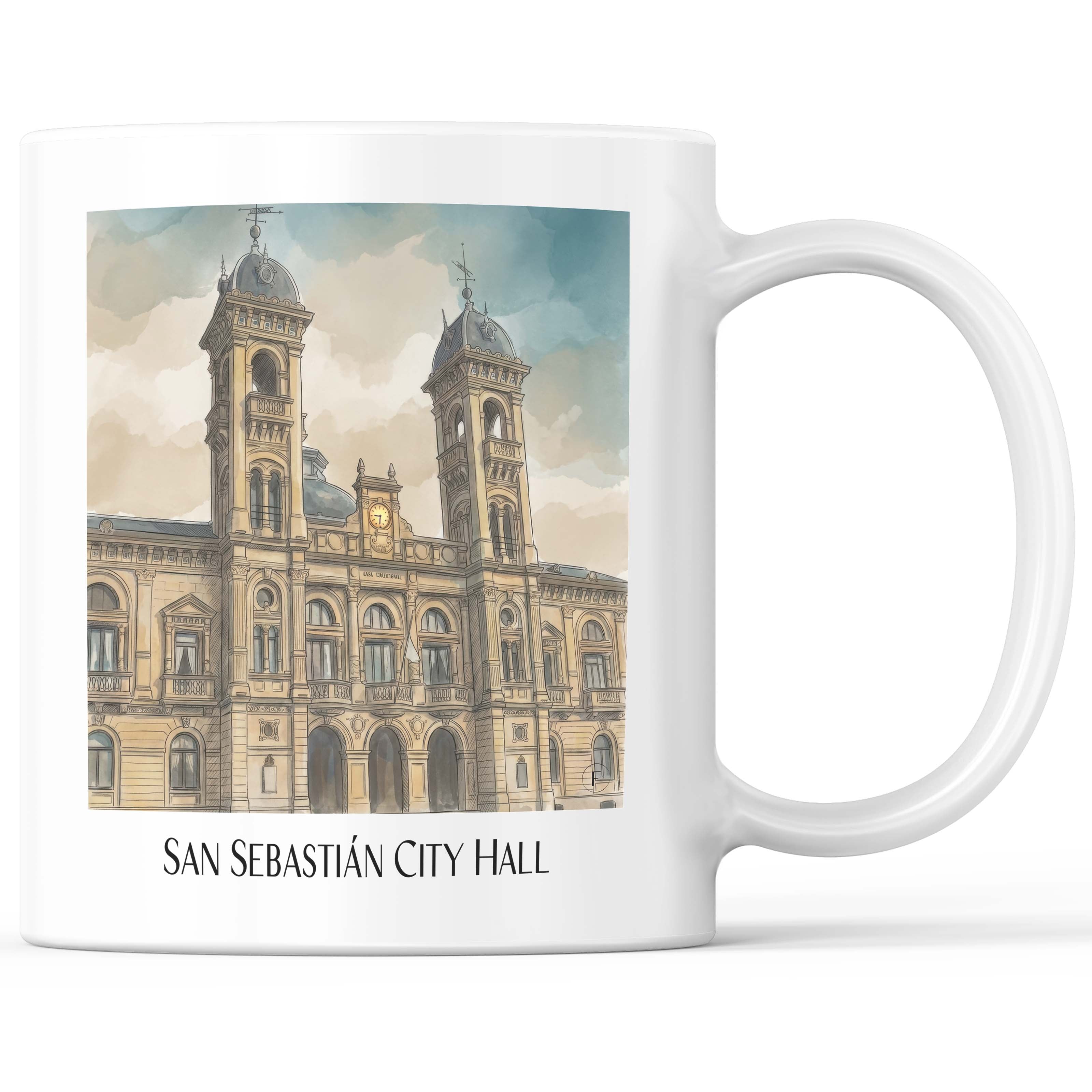 Ayuntamiento de San Sebastián Kaffeebecher - Spanien - Spanien Becher - Kaffeetasse im Aquarell Stil - favplace
