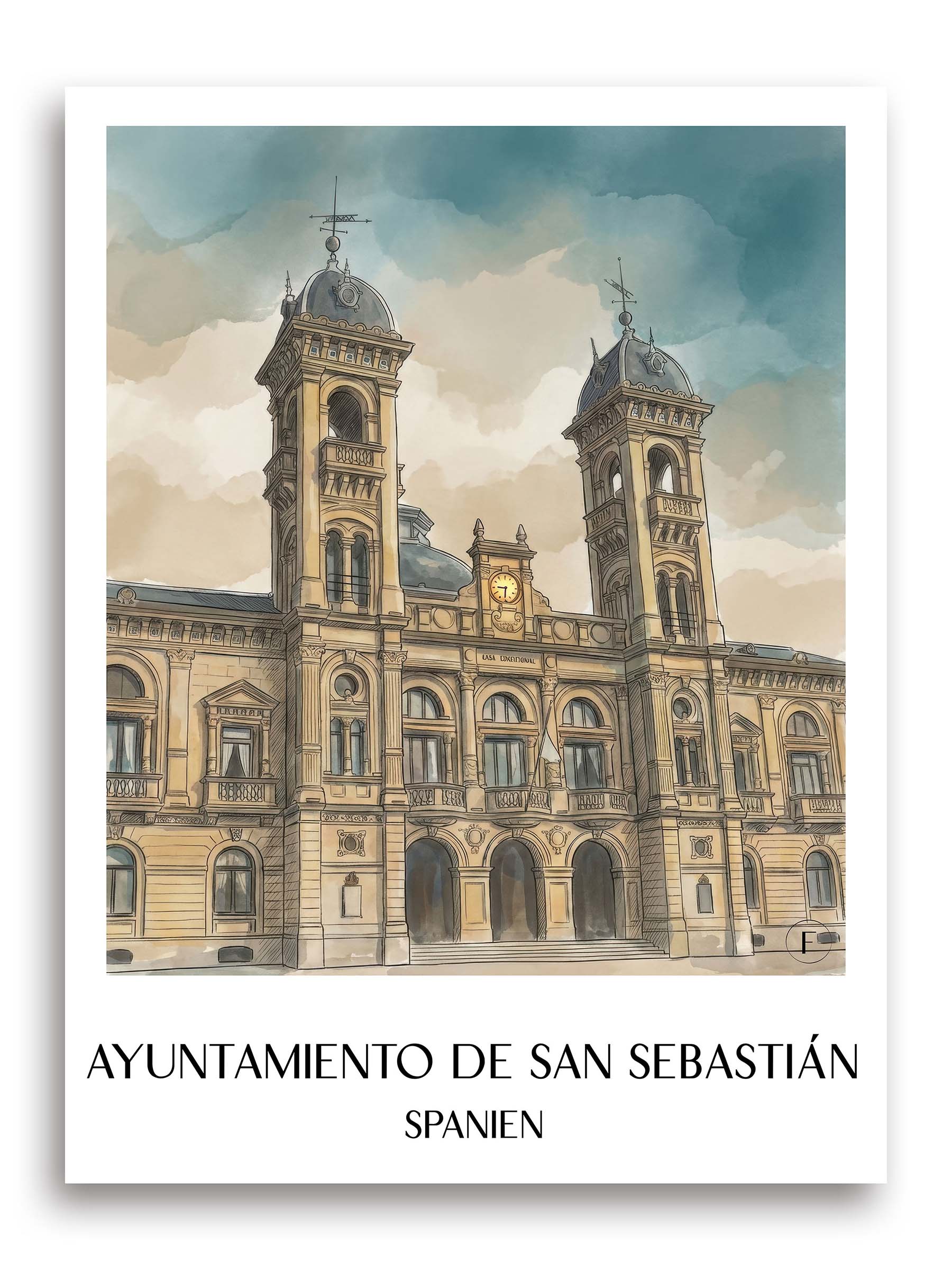 ayuntamiento-de-san-sebastián-spanien-spanien-poster-aquarell