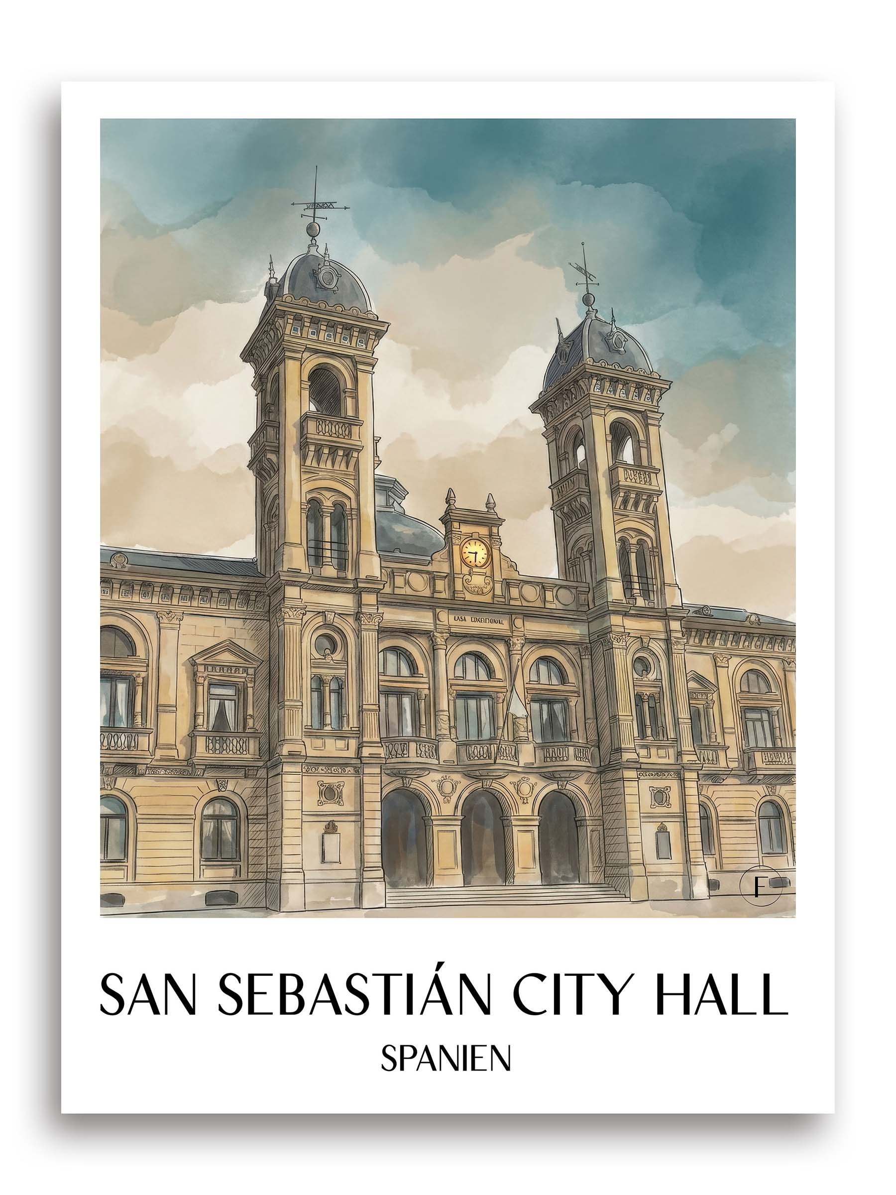 Ayuntamiento de San Sebastián Poster - Spanien - Spanien Kunstdruck - Aquarell von A4 bis A1 - favplace