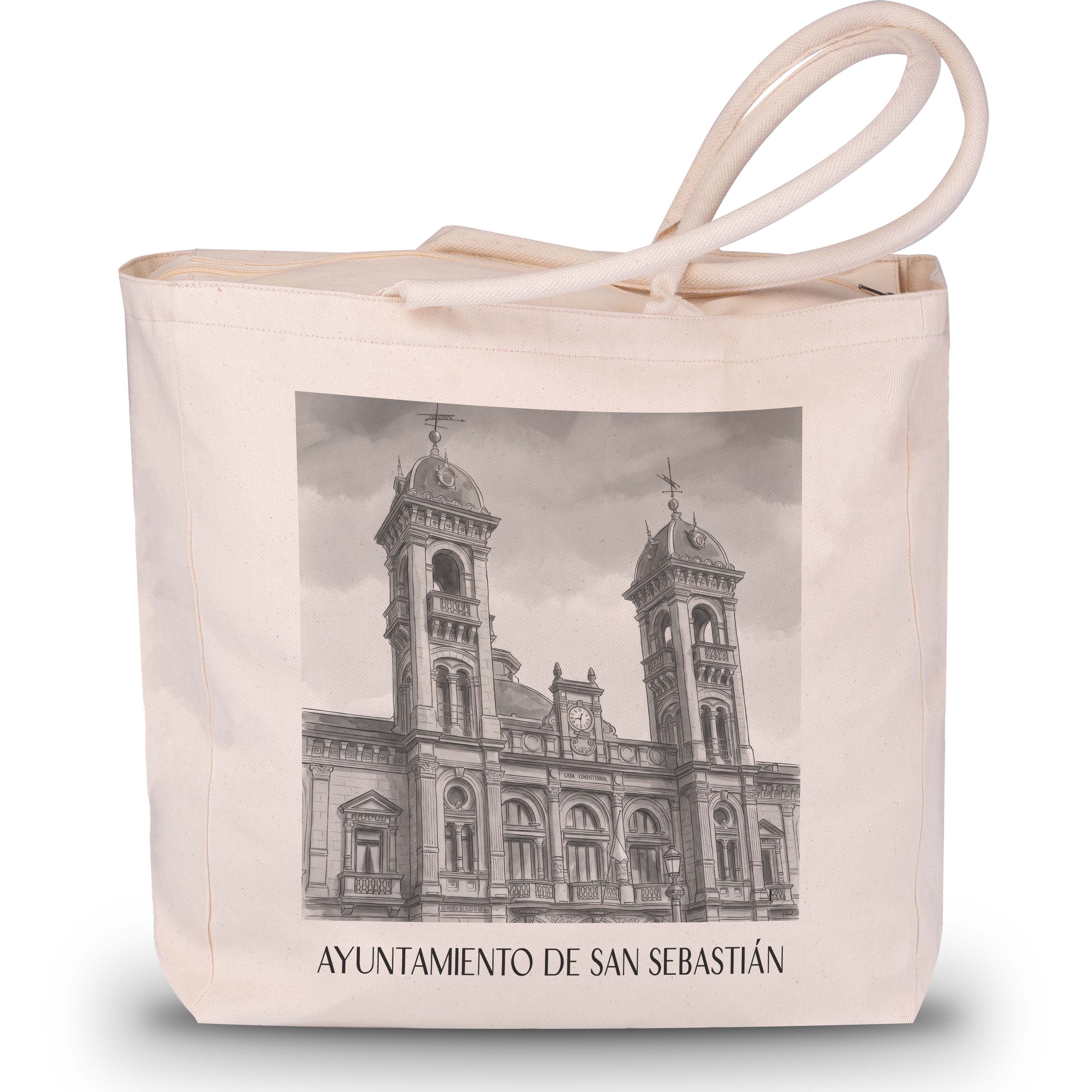 ayuntamiento-de-san-sebastián-spanien-spanien-und-spanien-einkaufstasche-aquarell-schwarz-weiss