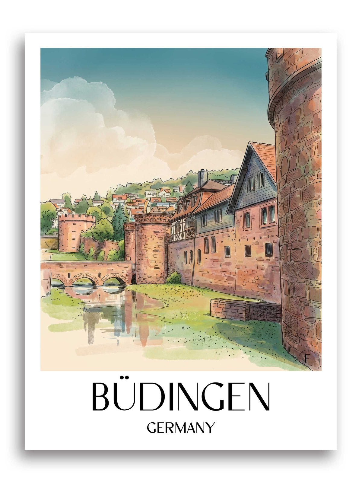 Büdingen Poster - Wetterau - Deutschland Kunstdruck - Aquarell von A4 bis A1 - favplace