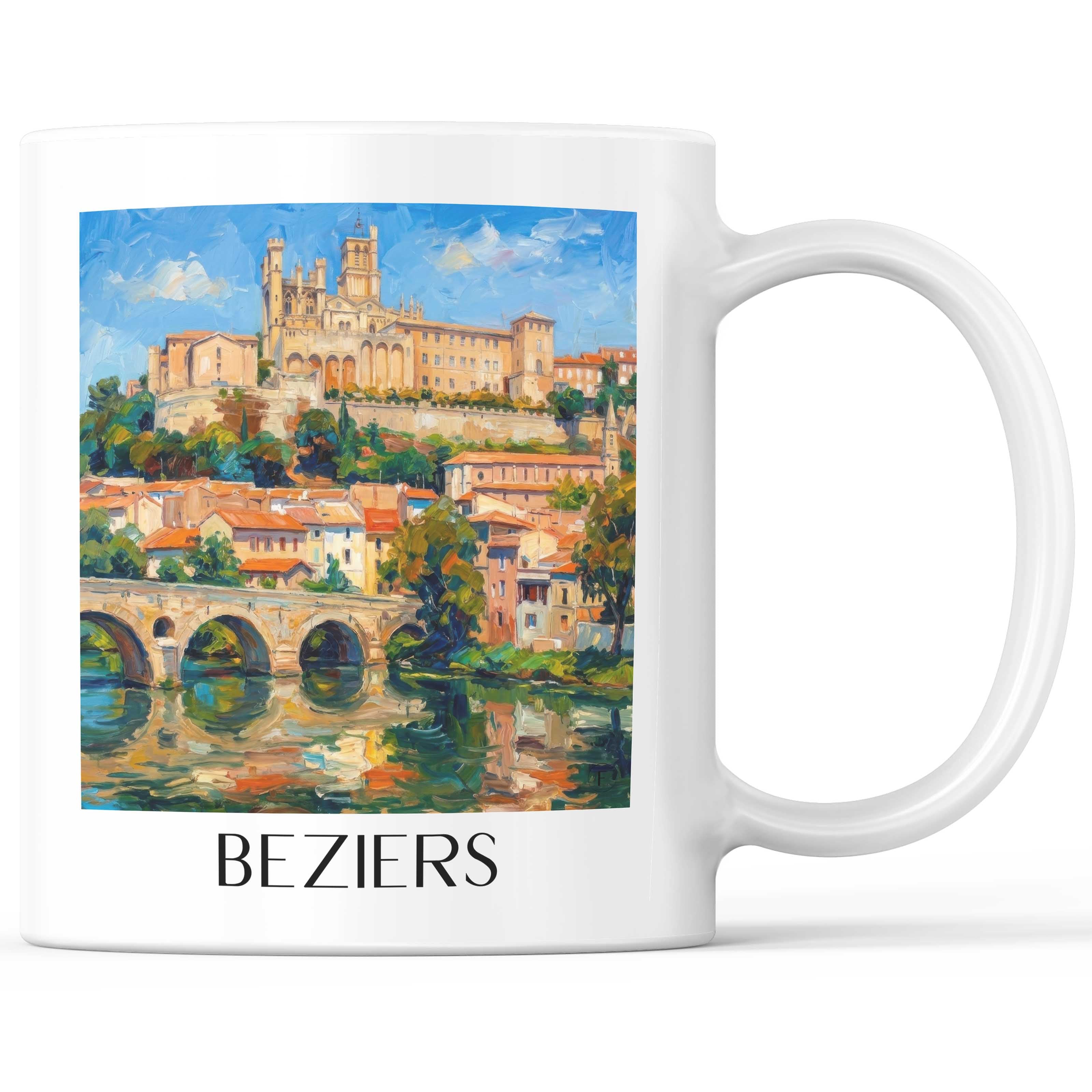 Bèziers Kaffeebecher - Okzitanien - Frankreich Becher - Kaffeetasse im Ölgemälde Stil - favplace