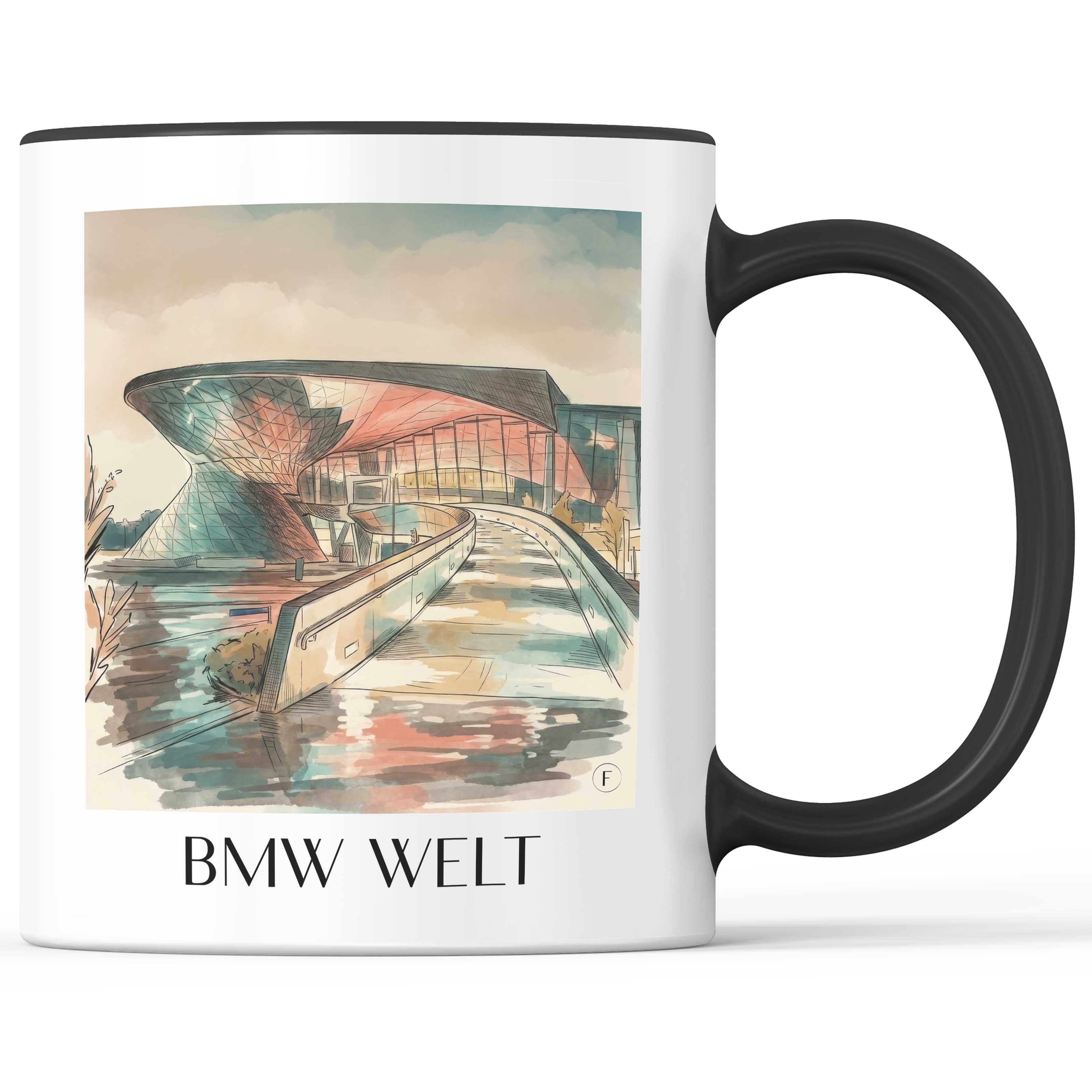 BMW Welt Kaffeebecher - München - Deutschland Becher - Kaffeetasse im Aquarell Stil - favplace