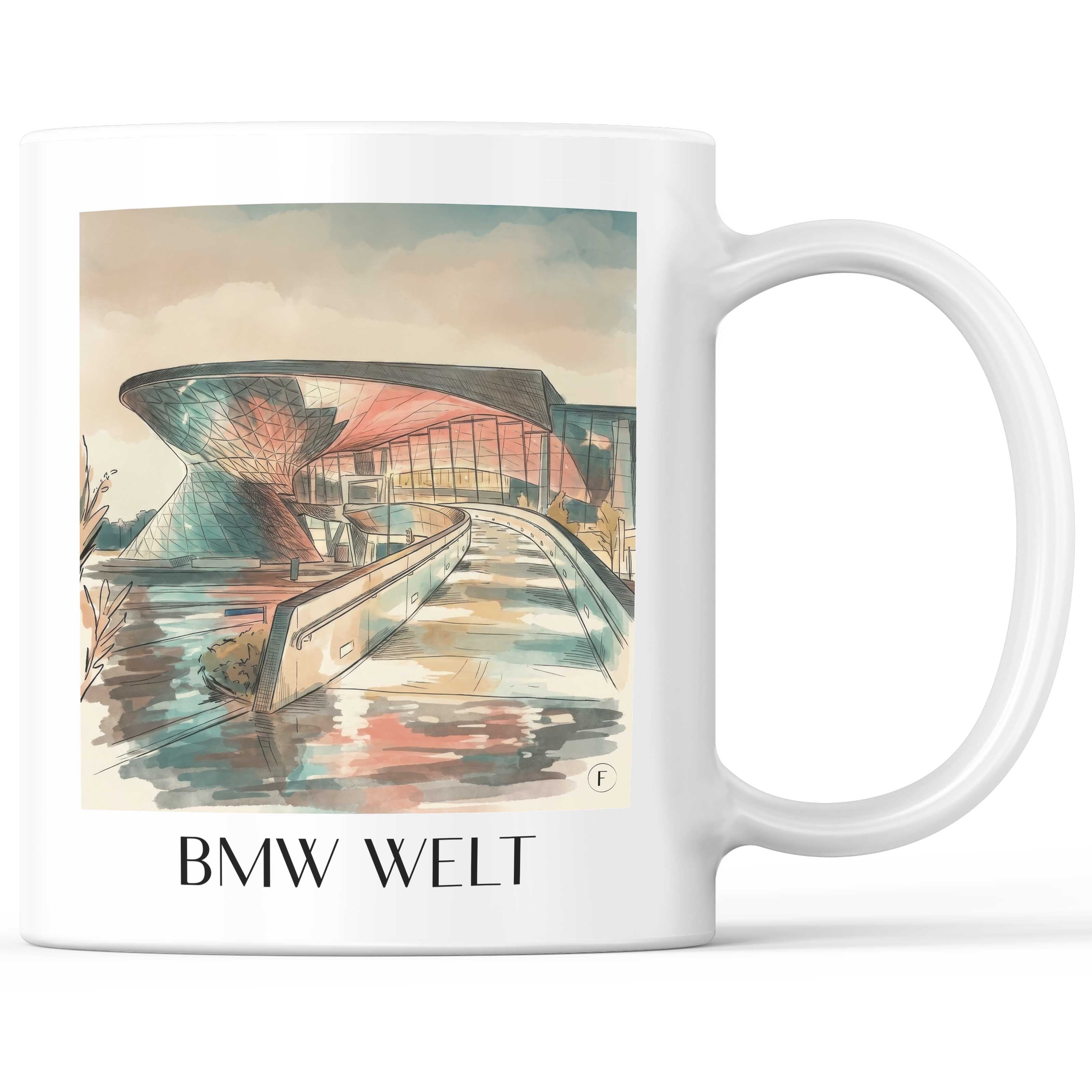 BMW Welt Kaffeebecher - München - Deutschland Becher - Kaffeetasse im Aquarell Stil - favplace