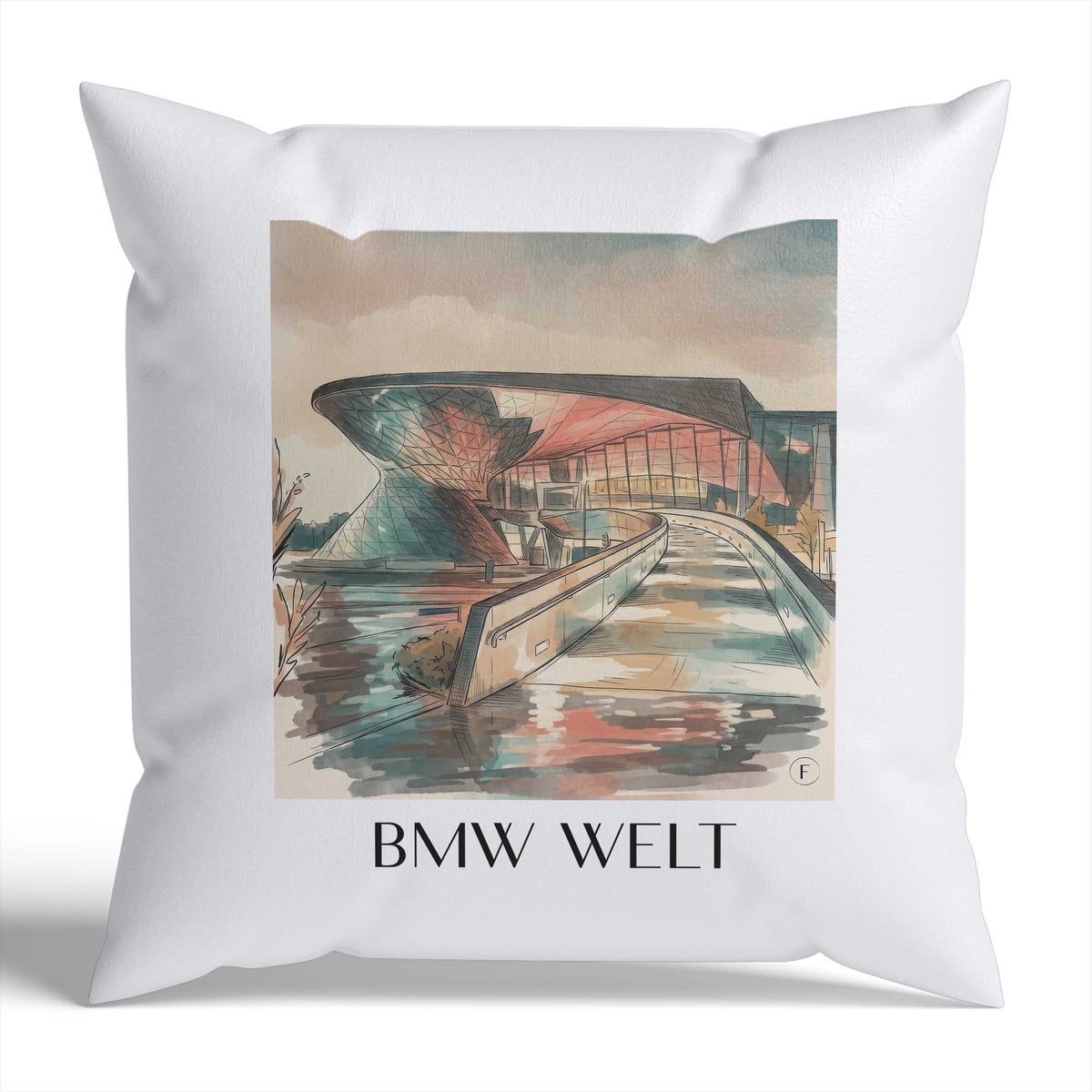 bmw-welt-münchen-deutschland-kissenbezug-aquarell