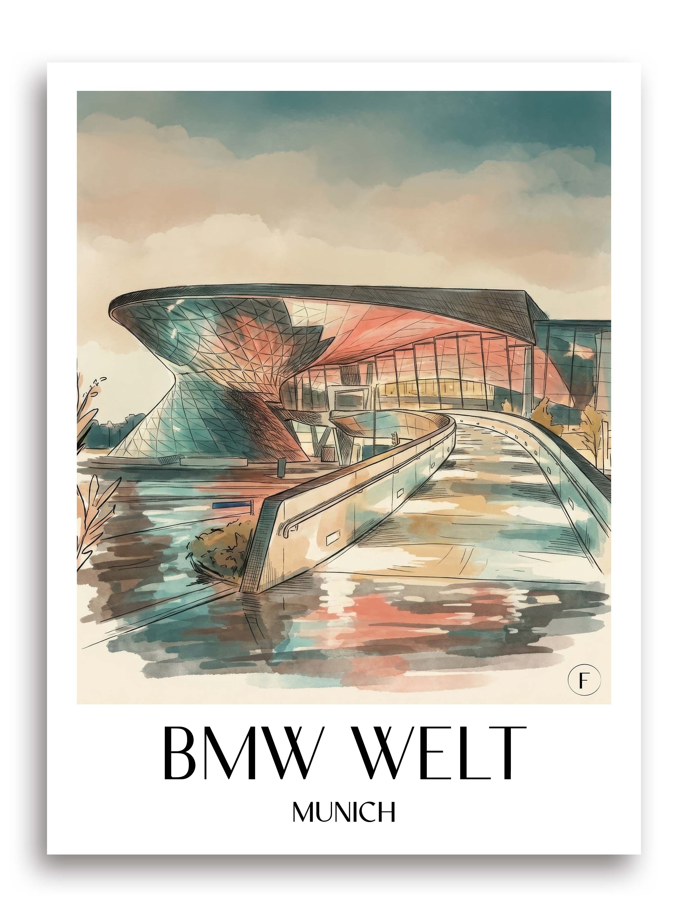 BMW Welt Poster - München - Deutschland Kunstdruck - Aquarell von A4 bis A1 - favplace