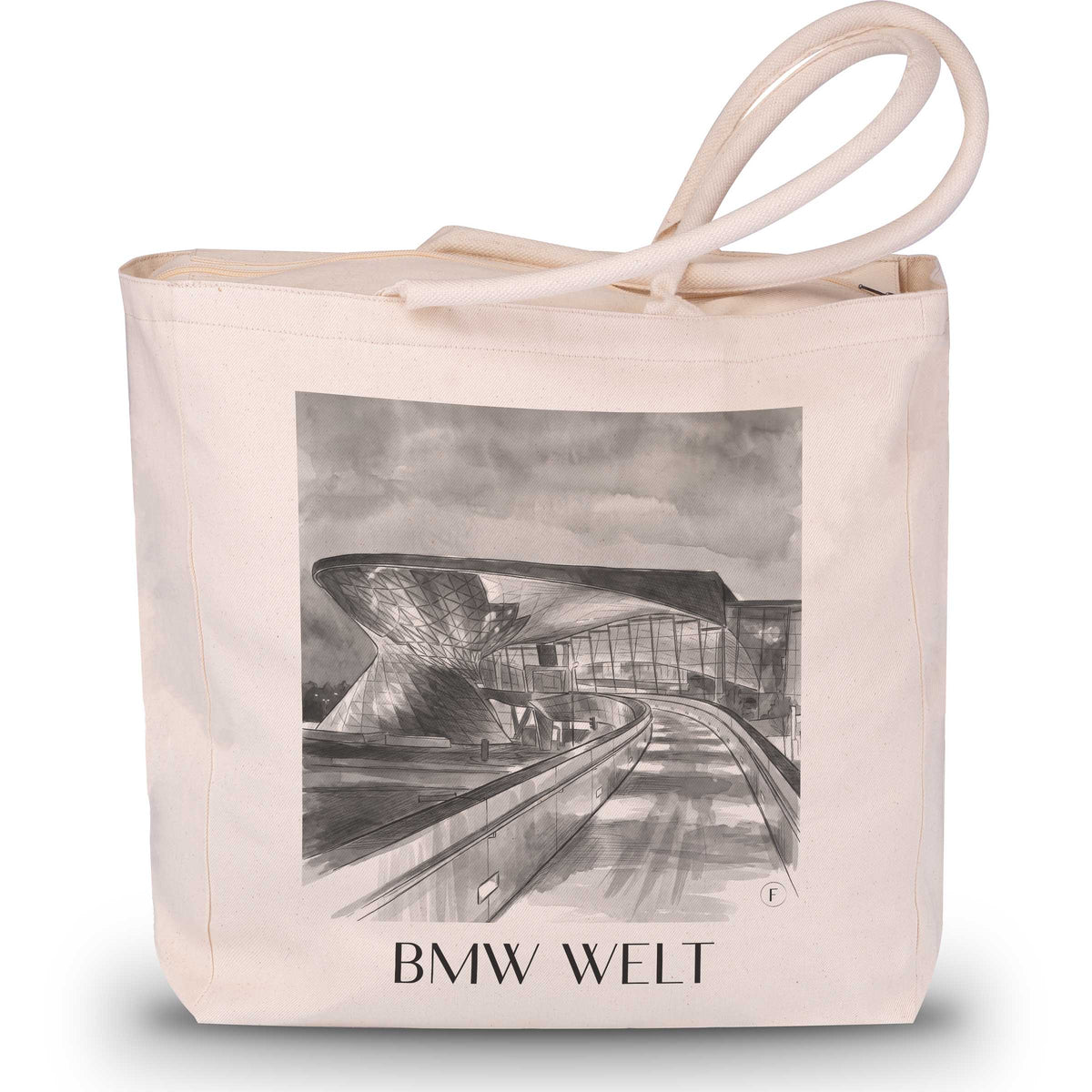 BMW Welt Shopping Tasche - München - Deutschland Tote Bag - Einkaufstasche im Aquarell Schwarz-Weiß Stil - favplace