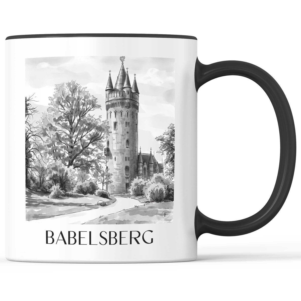 Babelsberg Kaffeebecher - Potsdam - Deutschland Becher - Kaffeetasse im Aquarell Schwarz-Weiß Stil - favplace