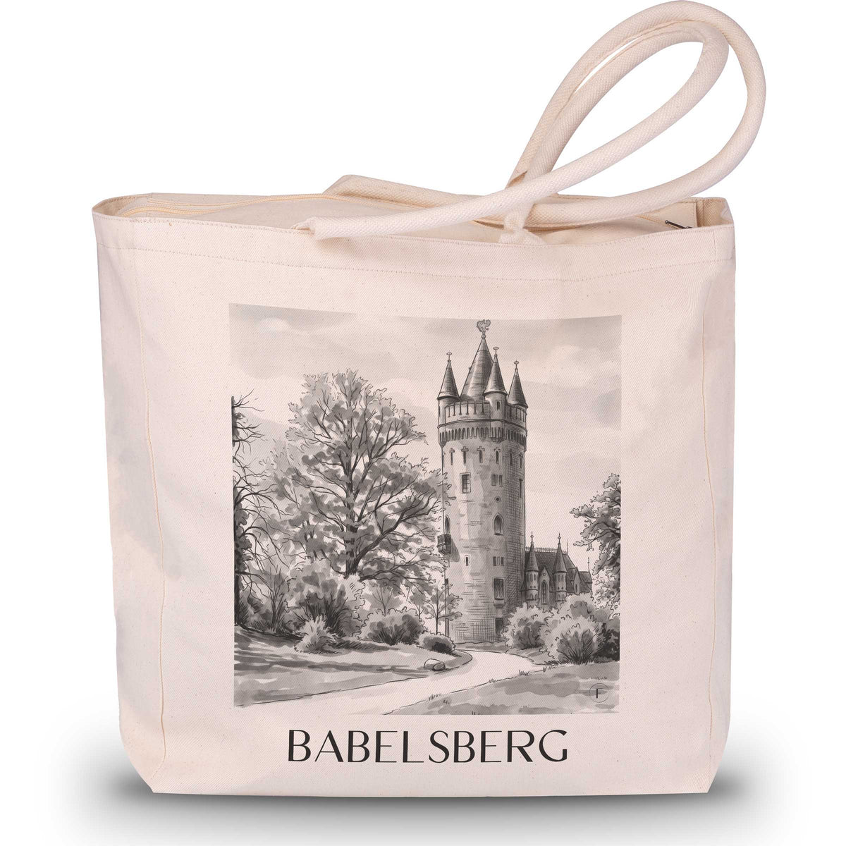 Babelsberg Shopping Tasche - Potsdam - Deutschland Tote Bag - Einkaufstasche im Aquarell Schwarz-Weiß Stil - favplace