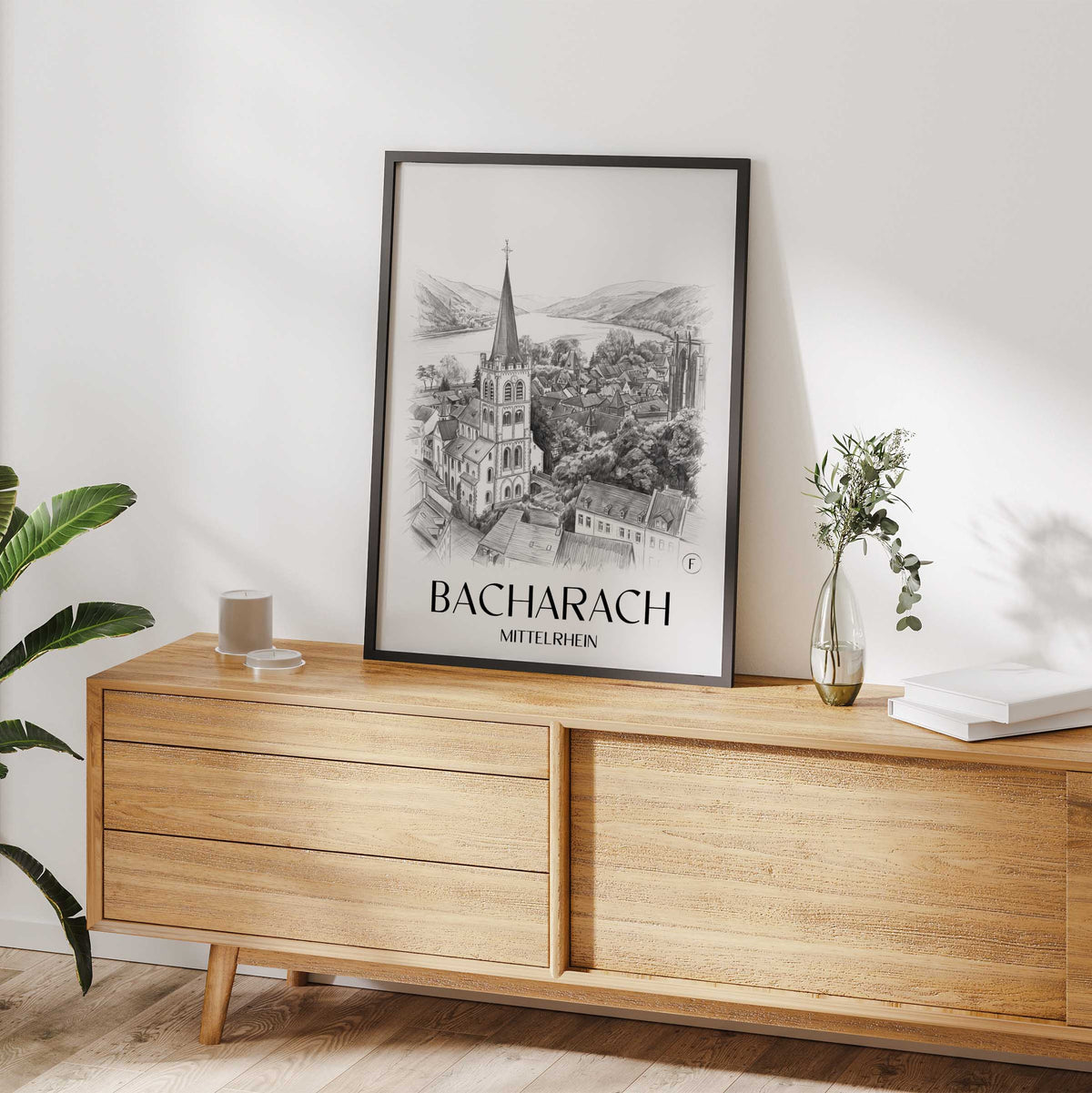 bacharach-mittelrhein-deutschland-poster-bleistift-zeichnung-drawing