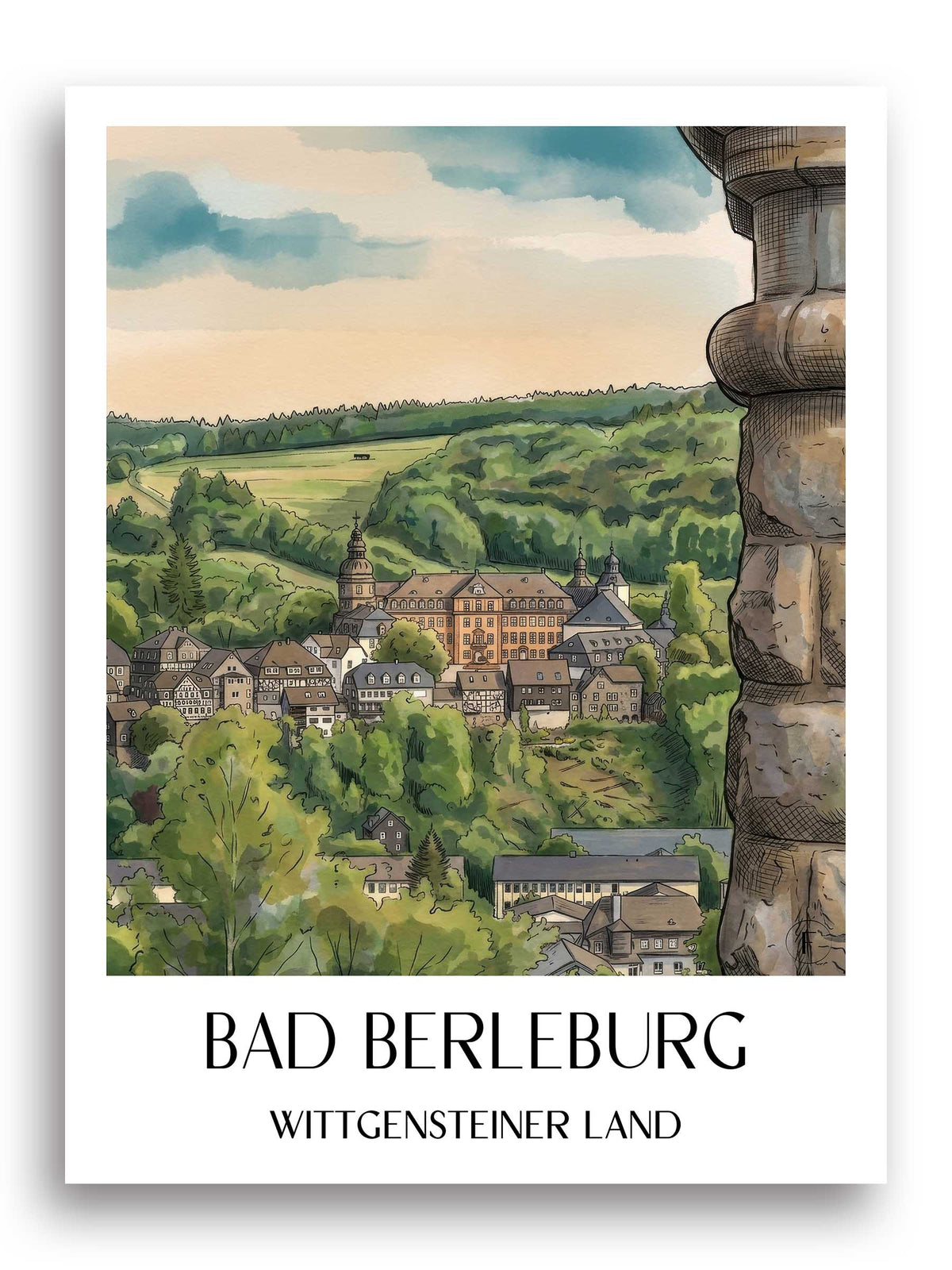 bad-berleburg-wittgensteiner-land-deutschland-poster-aquarell