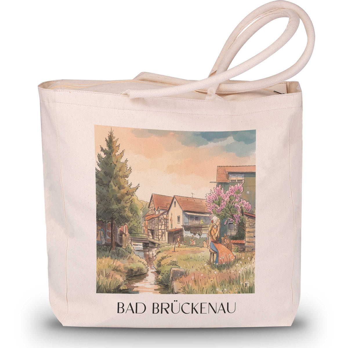 bad-brückenau-rhön-deutschland-einkaufstasche-aquarell