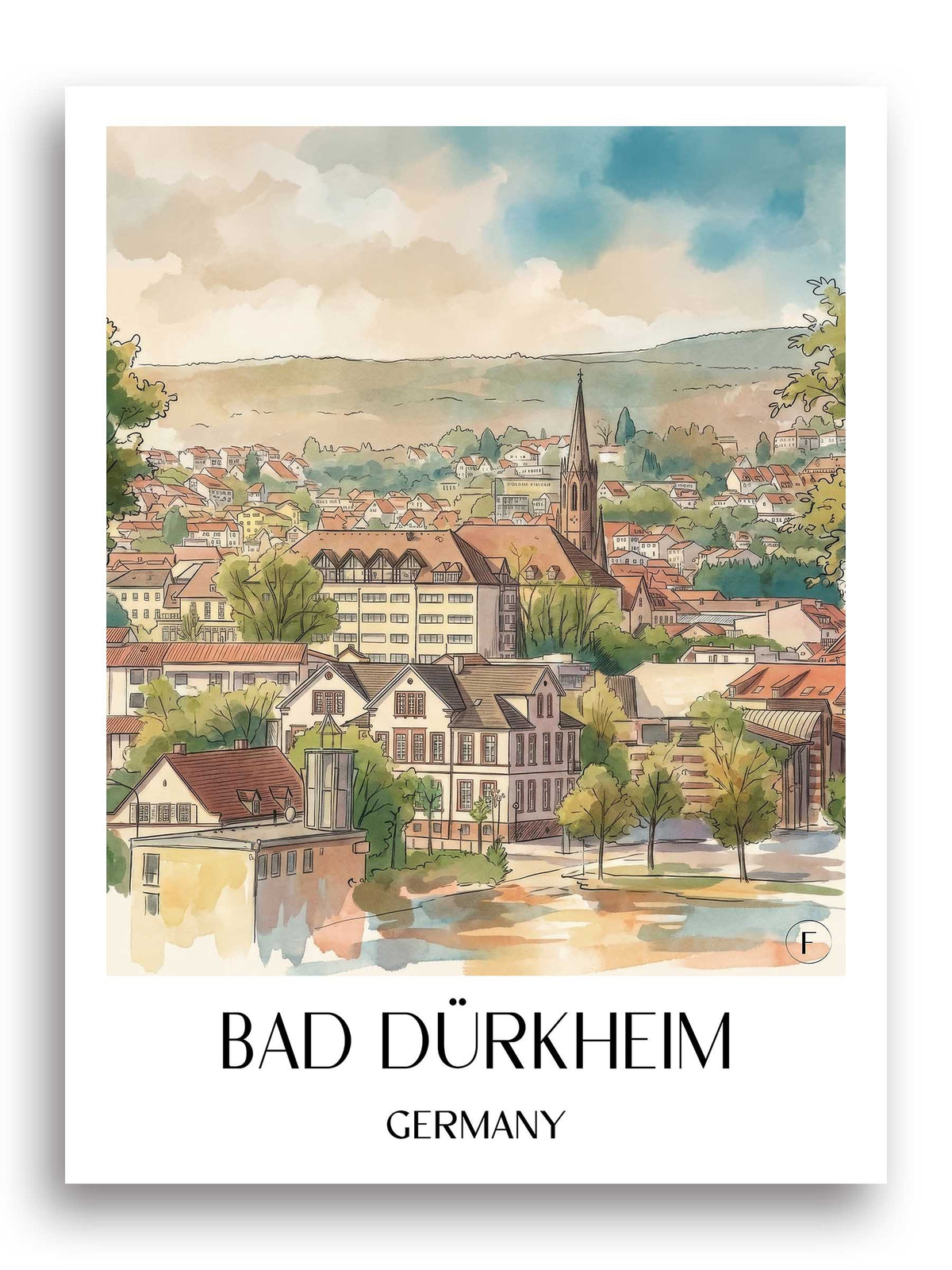 Bad Dürkheim Poster - Rheinland-Pfalz - Deutschland Kunstdruck - Aquarell von A4 bis A1 - favplace